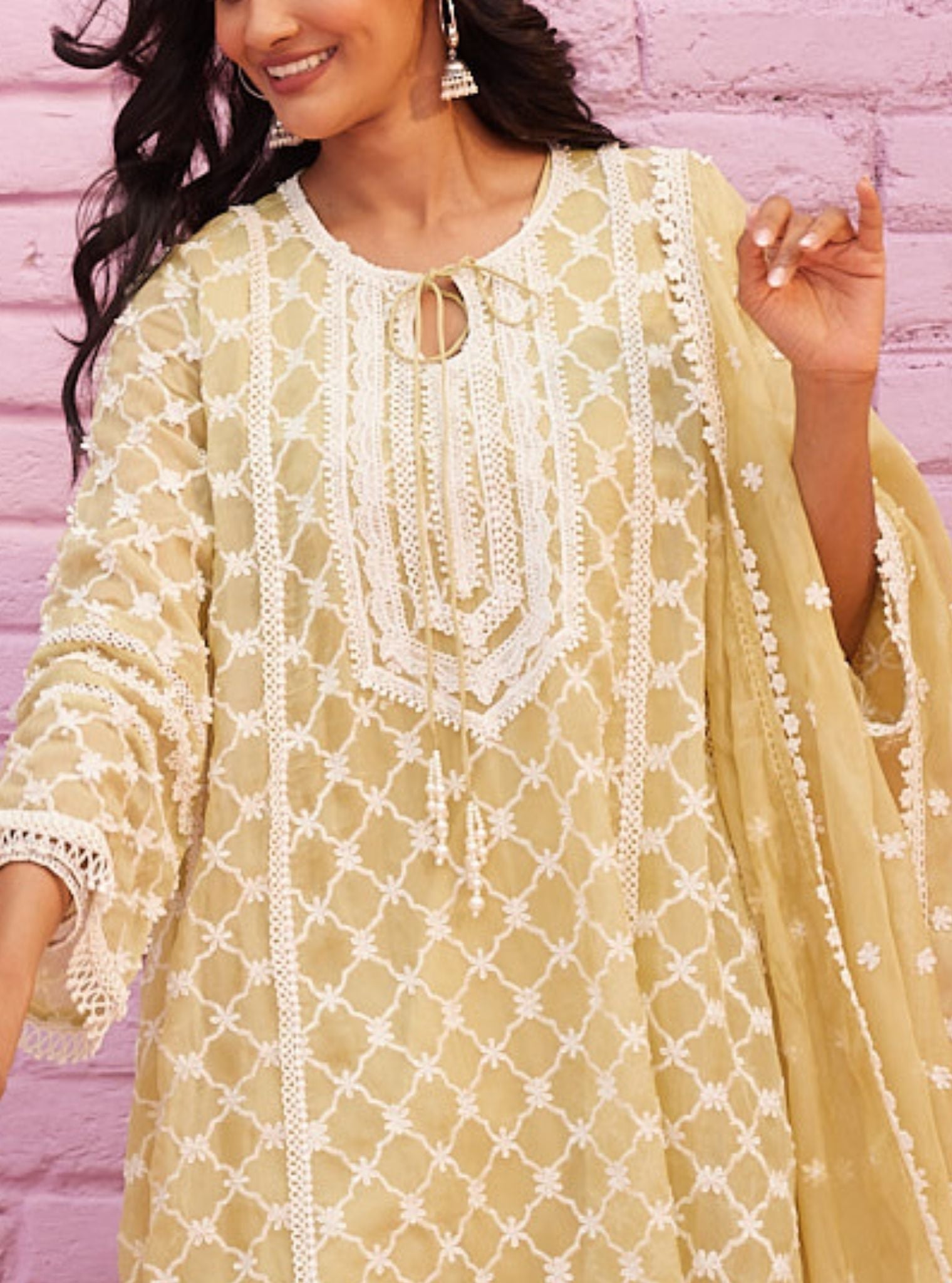 Percy Organza Lime Green Anarkali Kurta Set