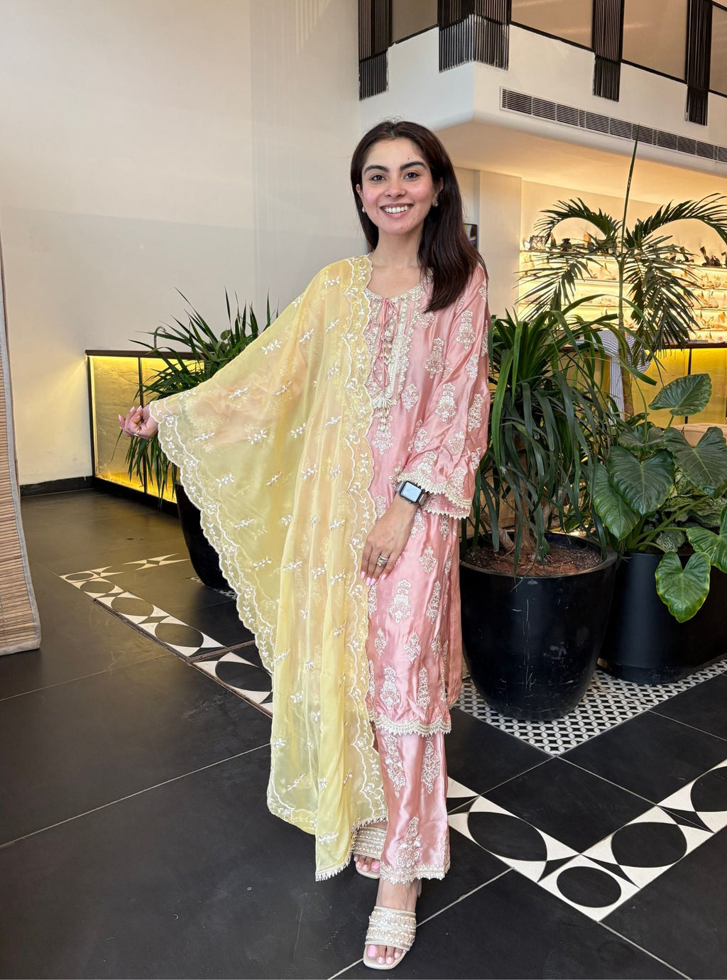 Intira Tissue Linen Pink Kurta Set main image 1