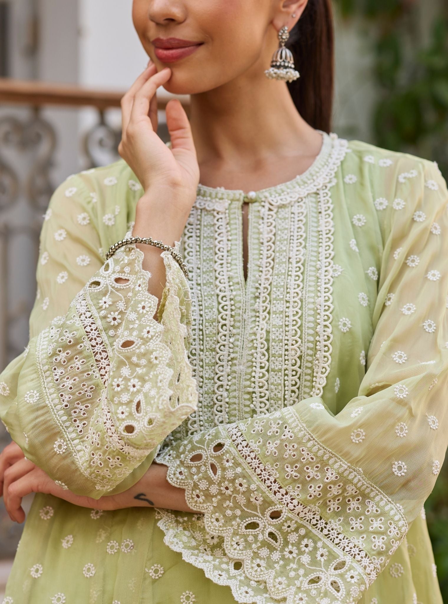 Hena Organza Green Anarkali Set