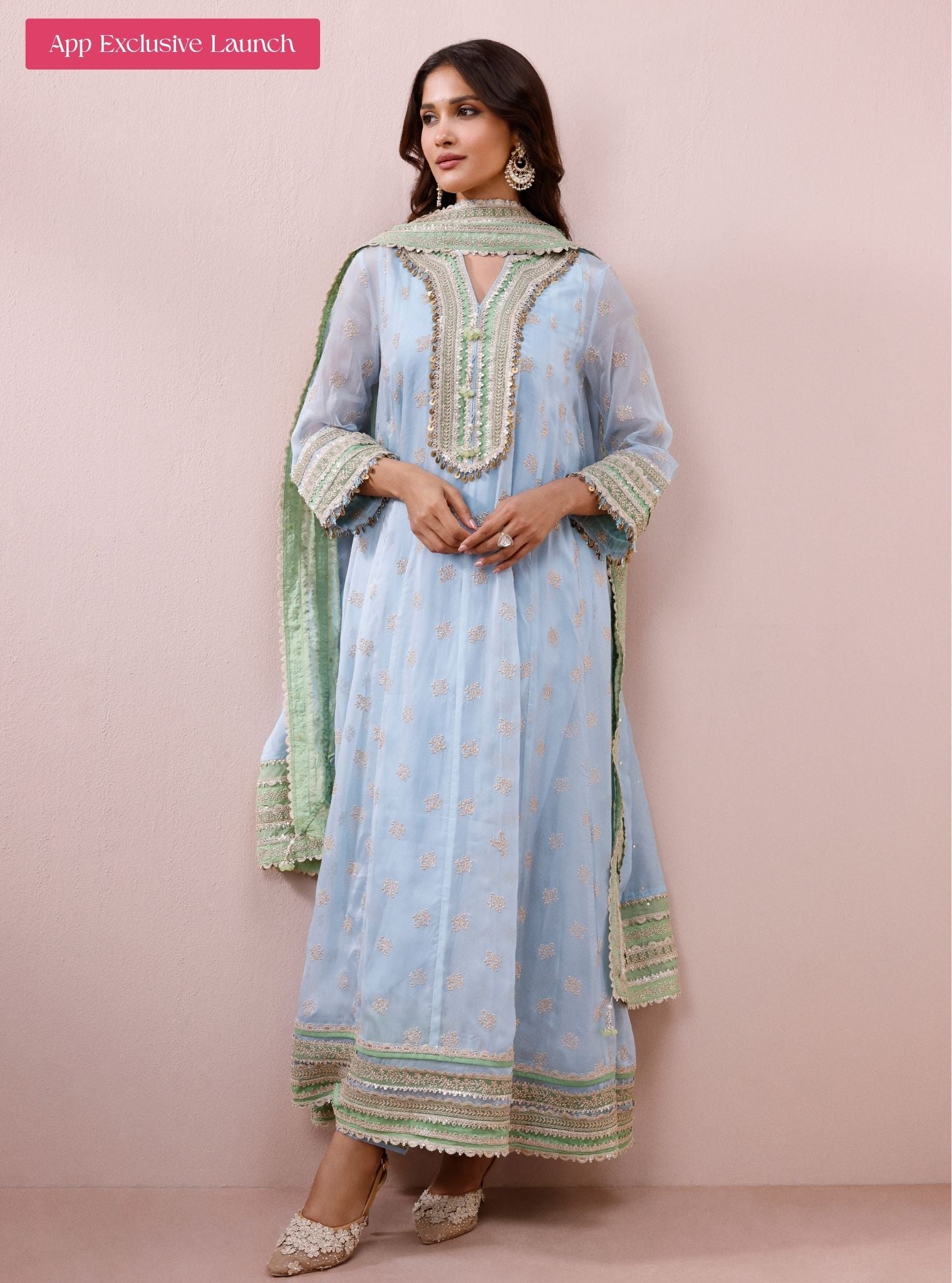 Ivana Organza Light Blue Anarkali Kurta Set