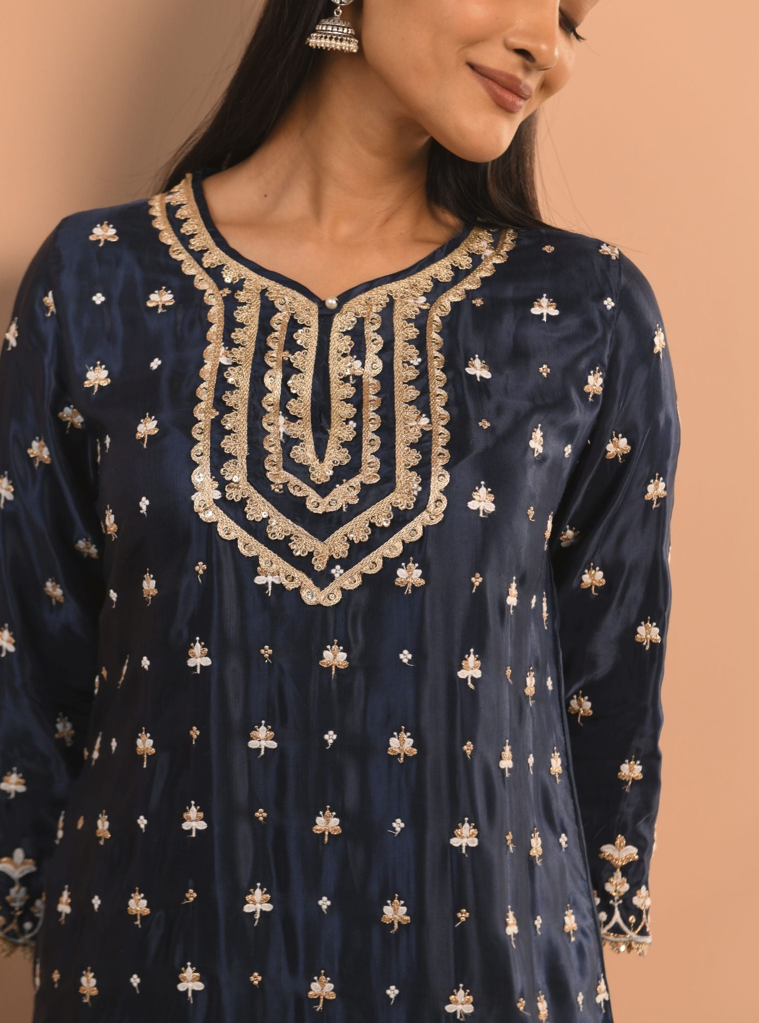 Aarya Cupro Navy Kurta Set