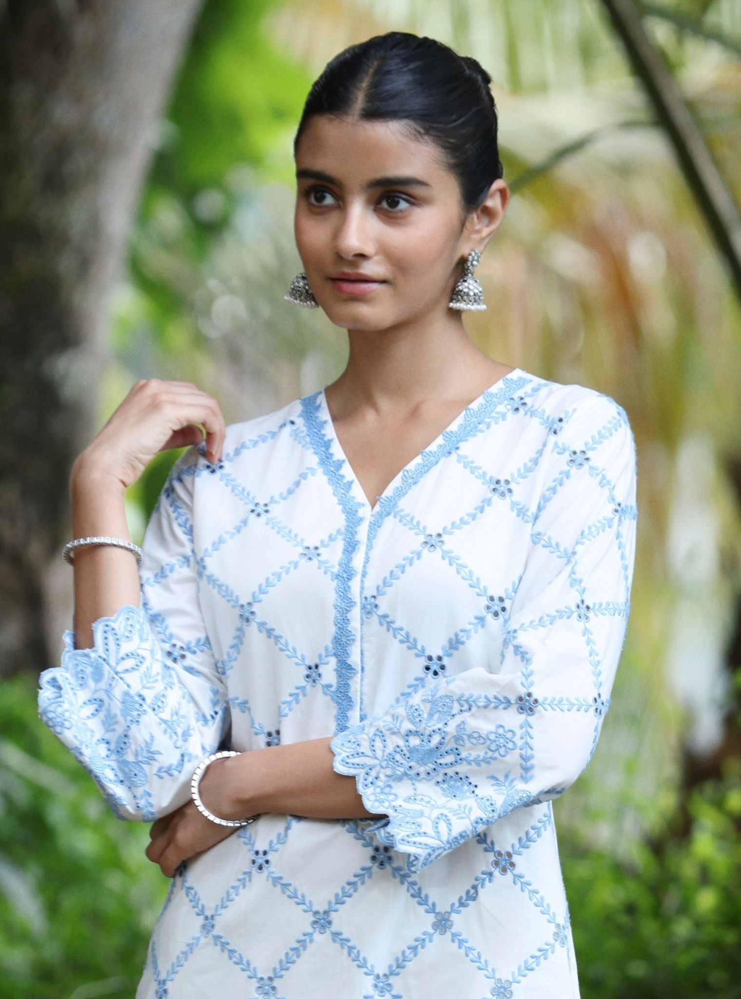 Eesvari Supima Cotton White Kurta Set