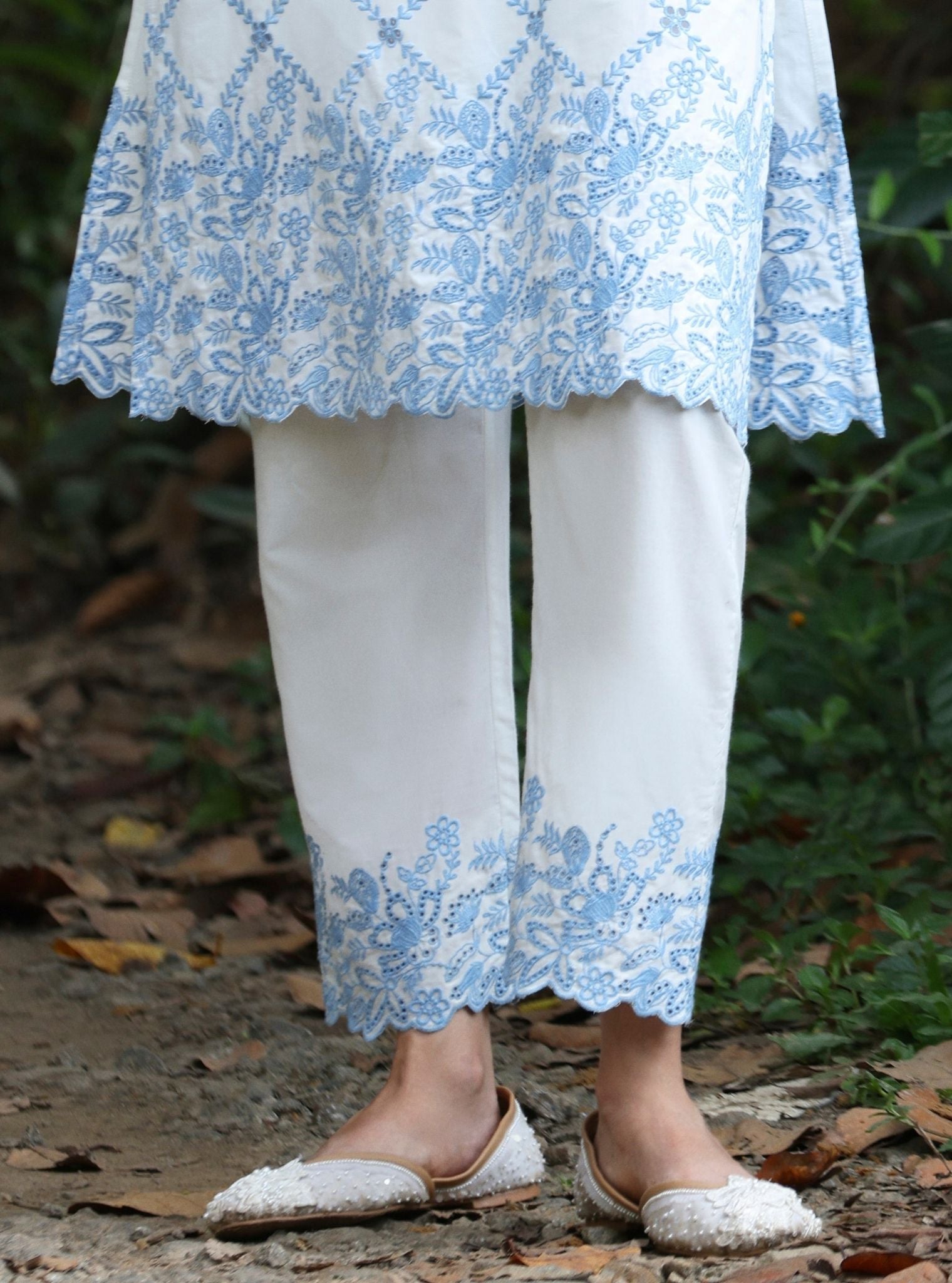 Eesvari Supima Cotton White Kurta Set