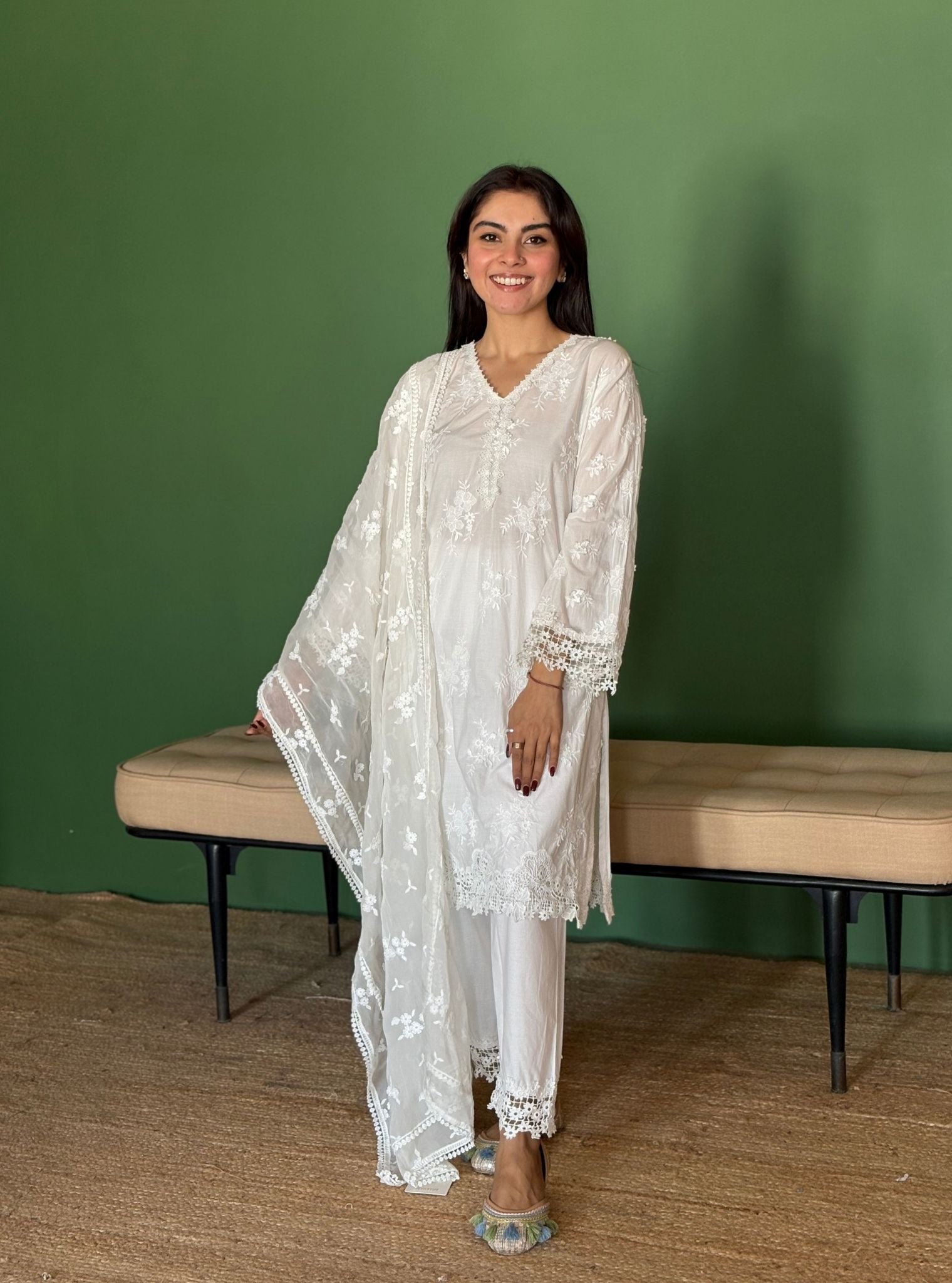 Yamya Supima Cotton White Kurta Set