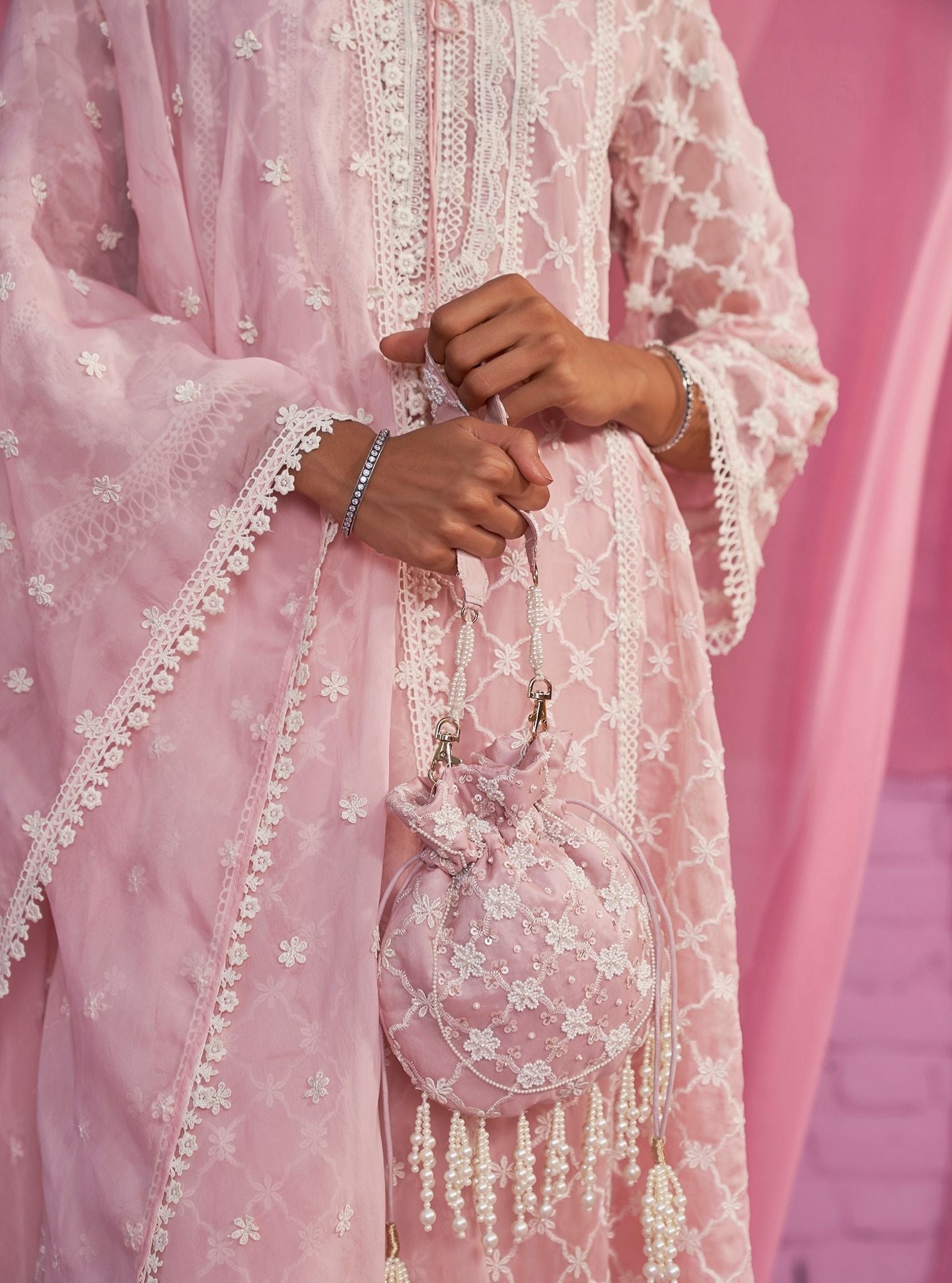 Percy Organza Pink Anarkali Kurta Set