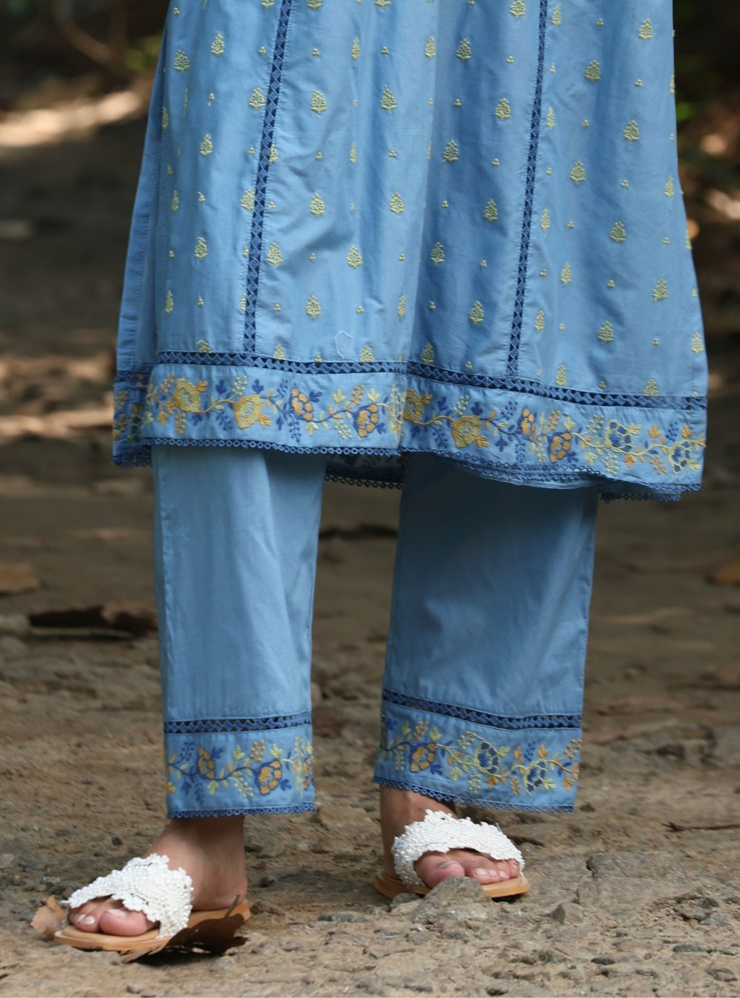 Shira Supima Cotton Blue Anarkali Kurta Set