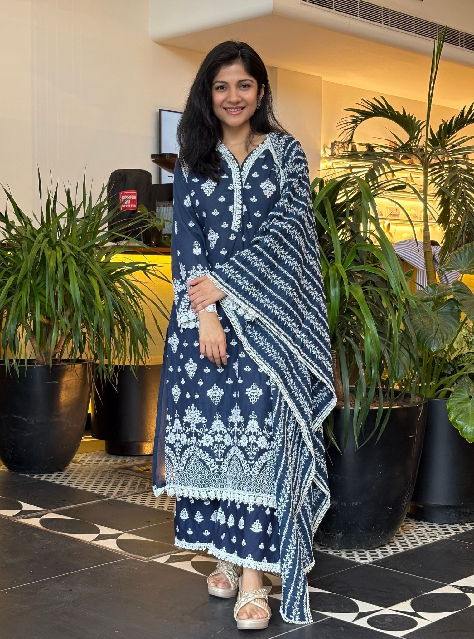 Peehu Supima Cotton Navy Kurta Set