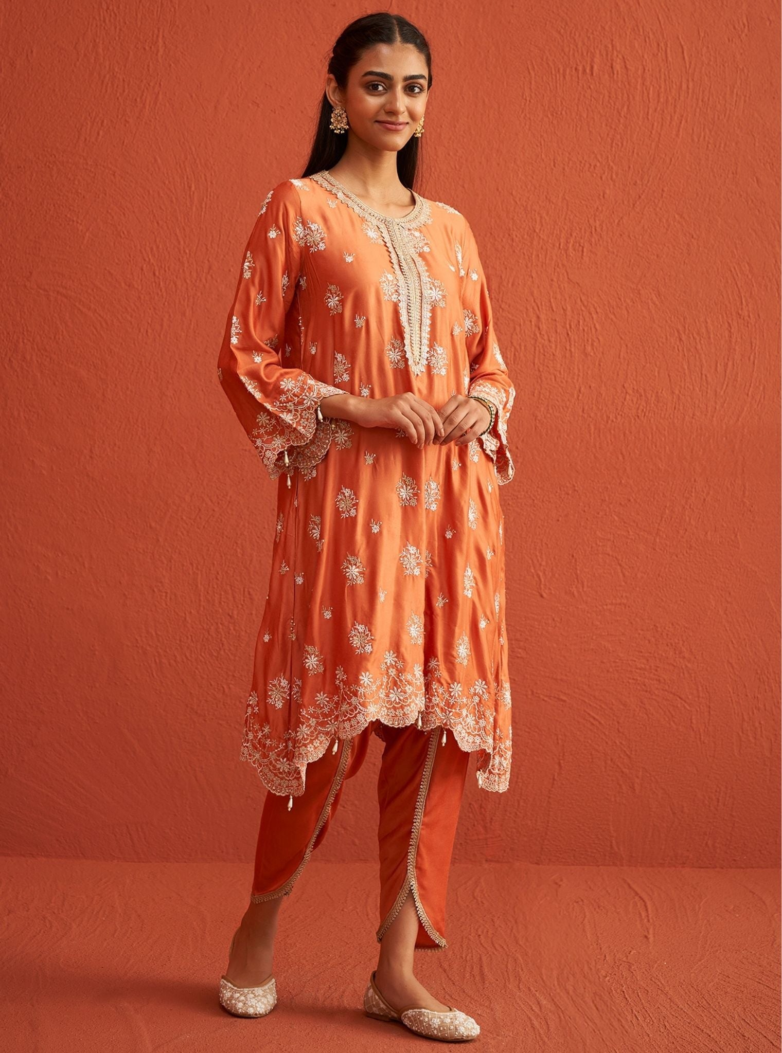 Kangna Bemberg Satin Burnt Orange Kurta Set