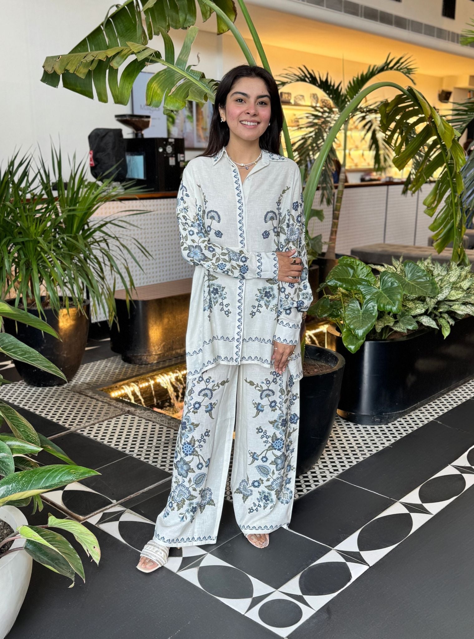 Fleur Printed Linen White Co-ord Set