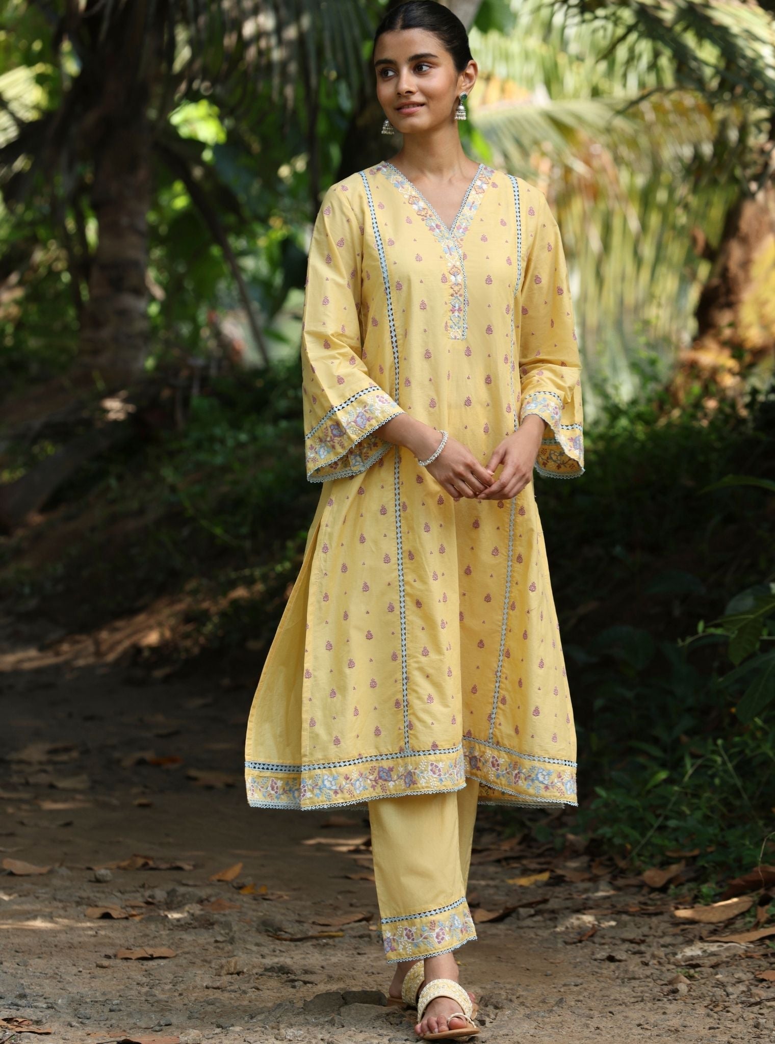 Shira Supima Cotton Yellow Anarkali Kurta Set