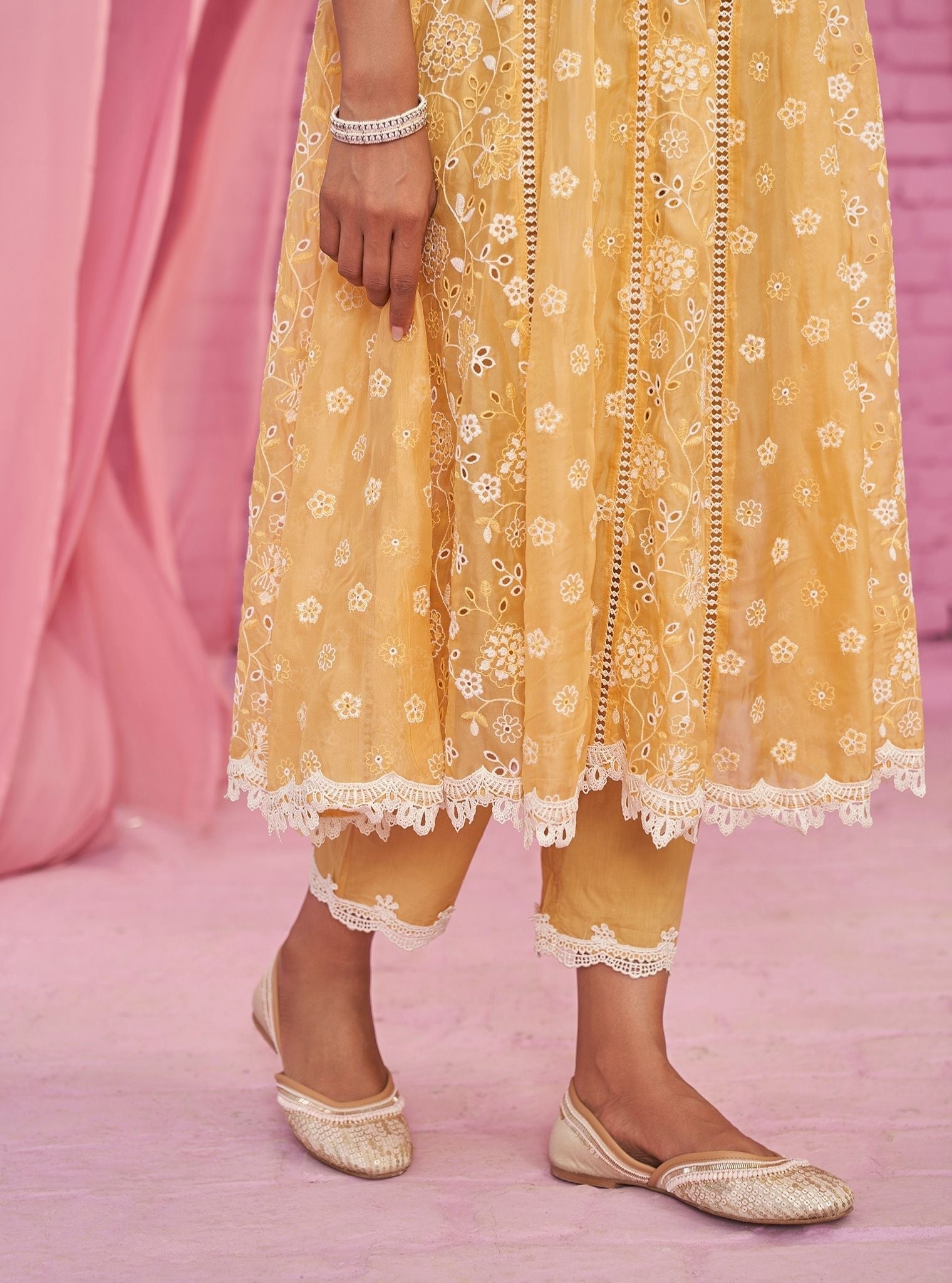 Britney Organza Yellow Anarkali Kurta Set