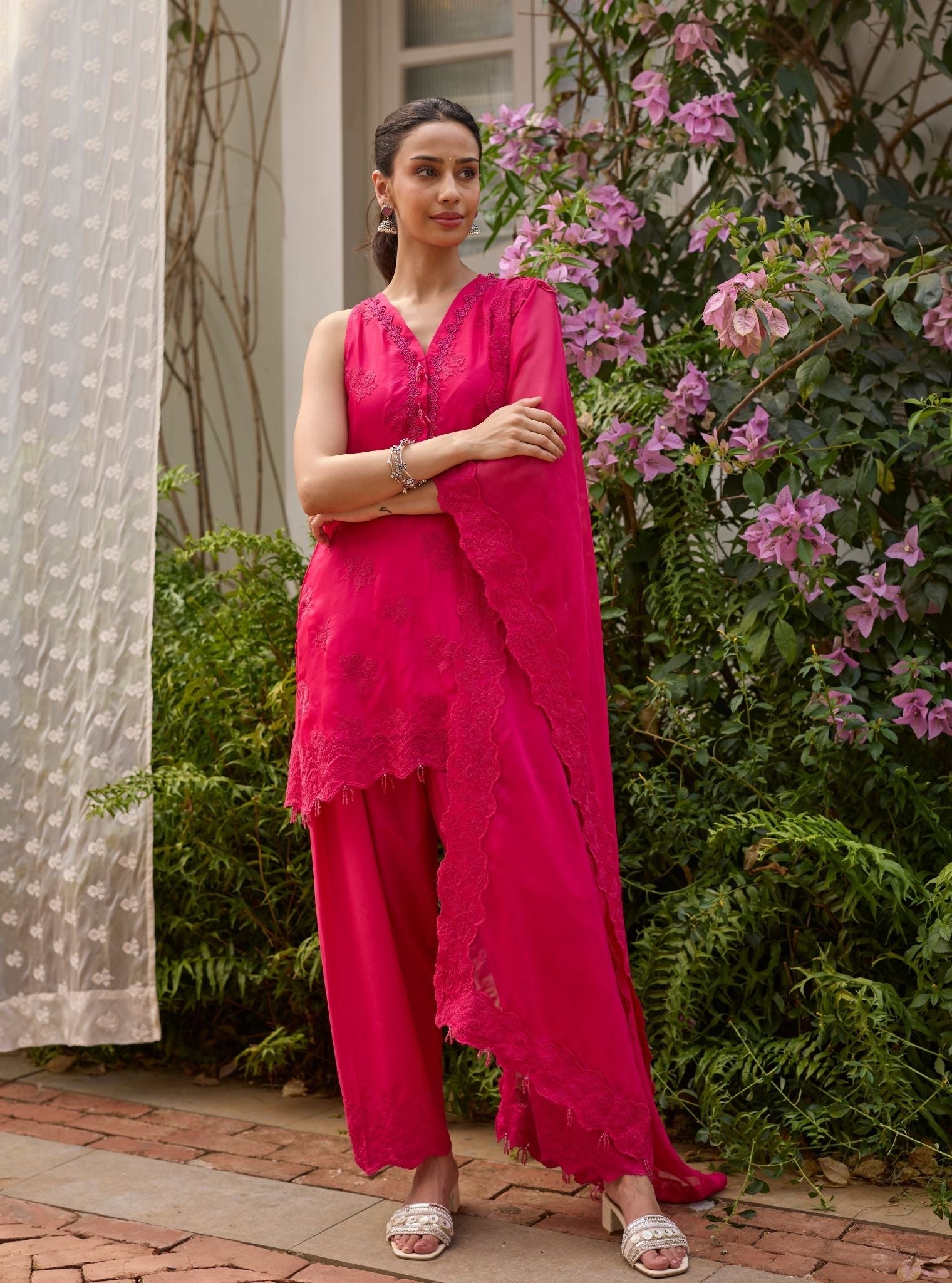 Tiki Organza Fuchsia Kurta With Farshi Salwar