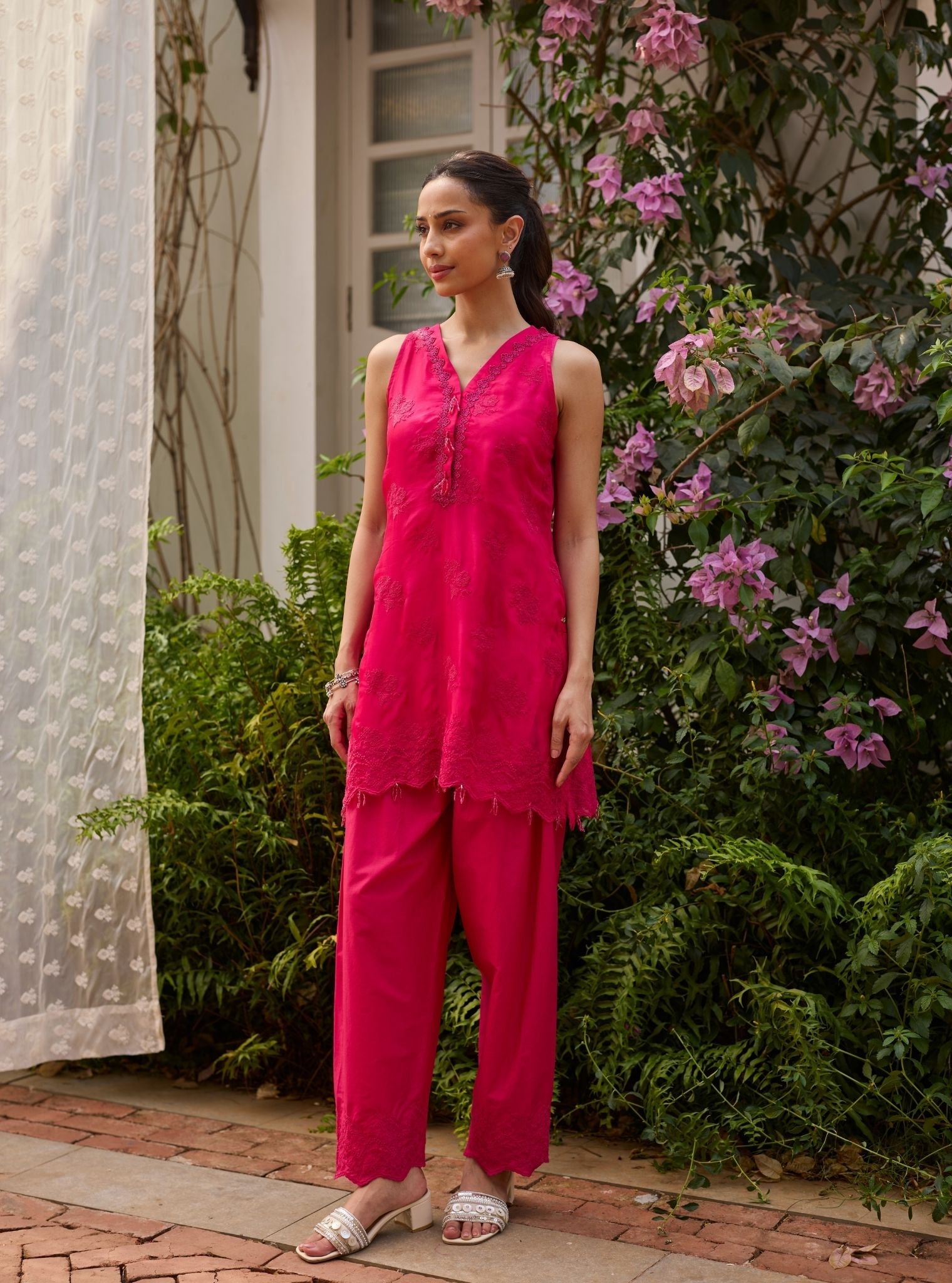 Tiki Organza Fuchsia Kurta With Farshi Salwar