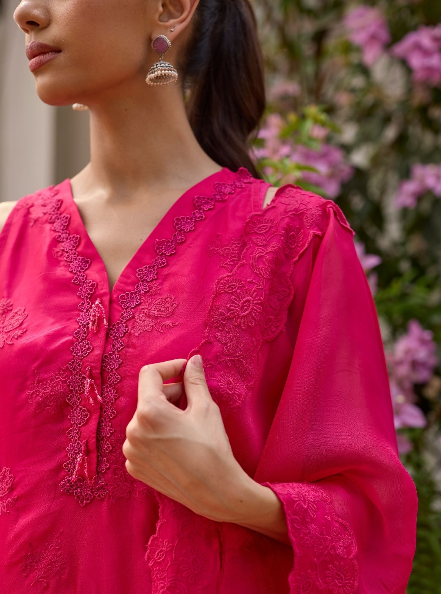 Tiki Organza Fuchsia Kurta With Farshi Salwar