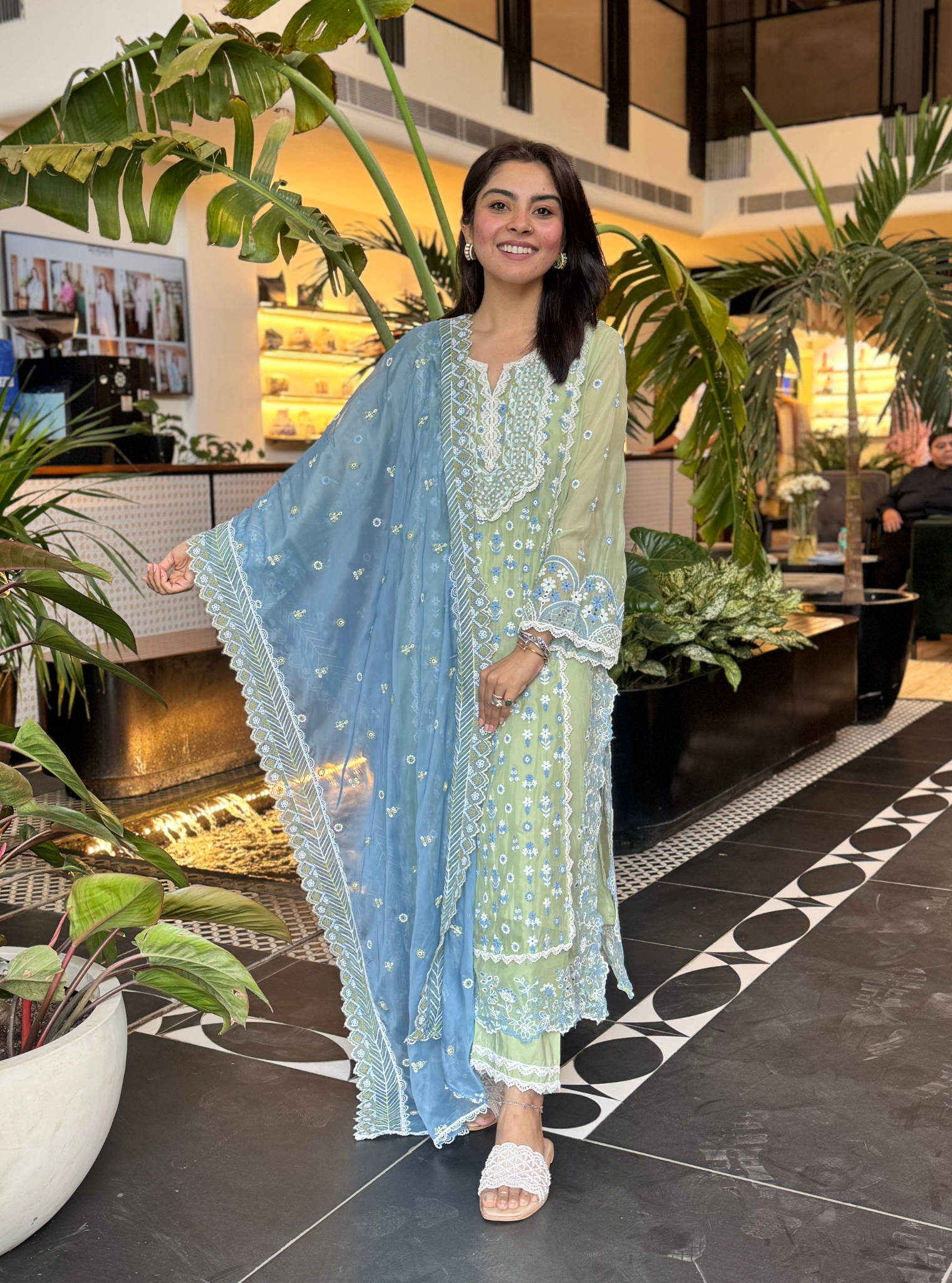 Kovalam Organza Green Kurta Set