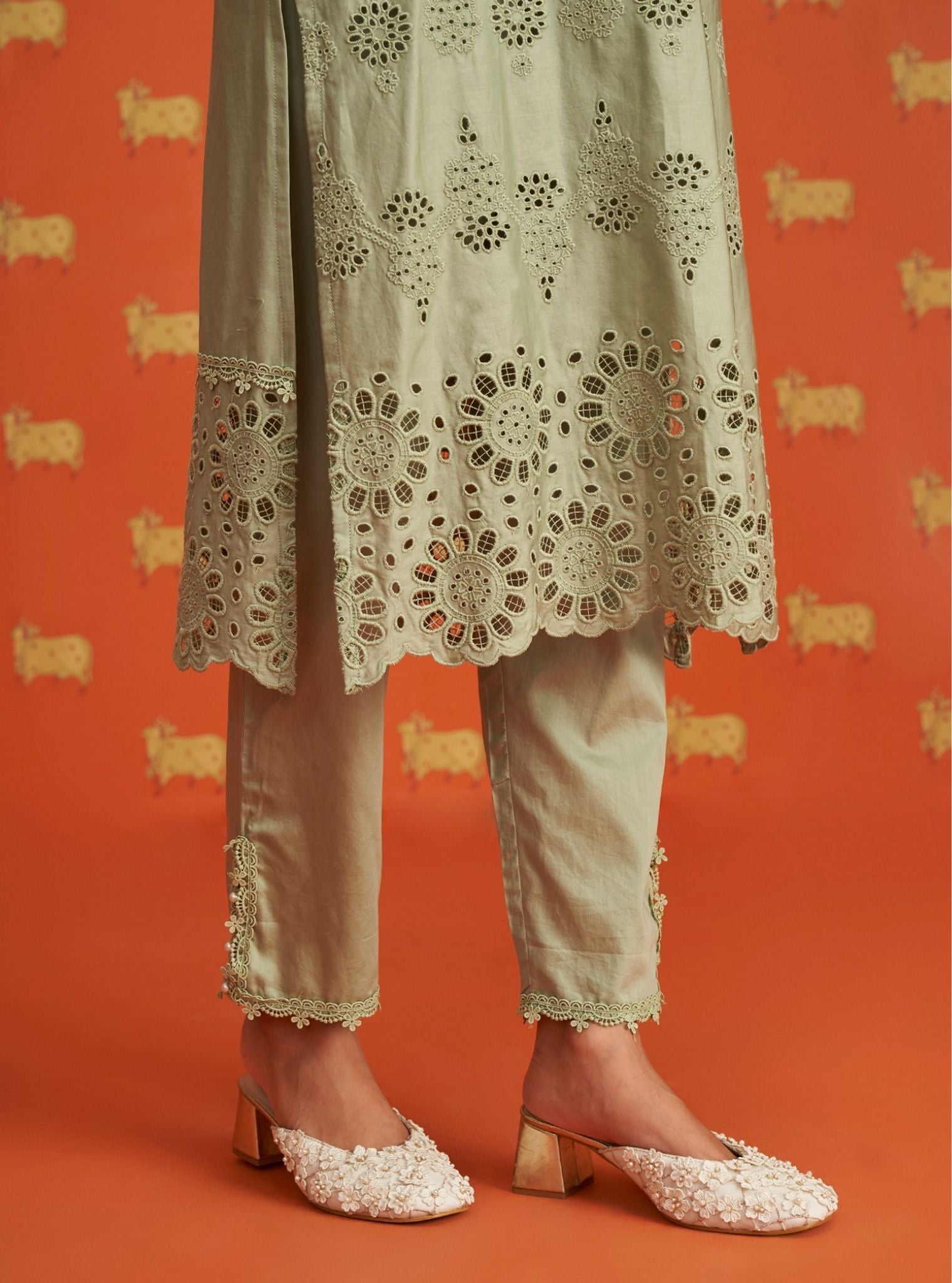 Pensri Pima Satin Green Kurta Set