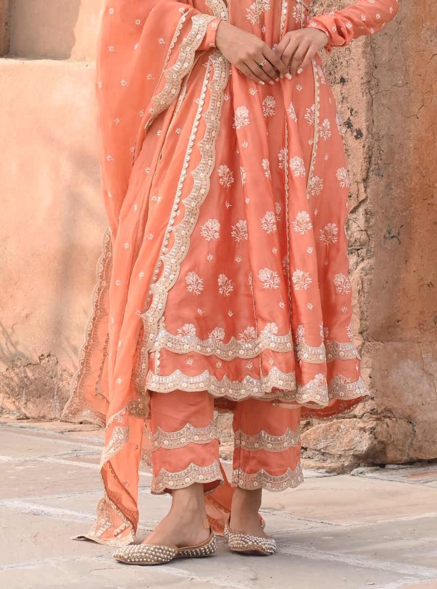 Tareefan Organza Satin Burnt Orange Anarkali Kurta Set