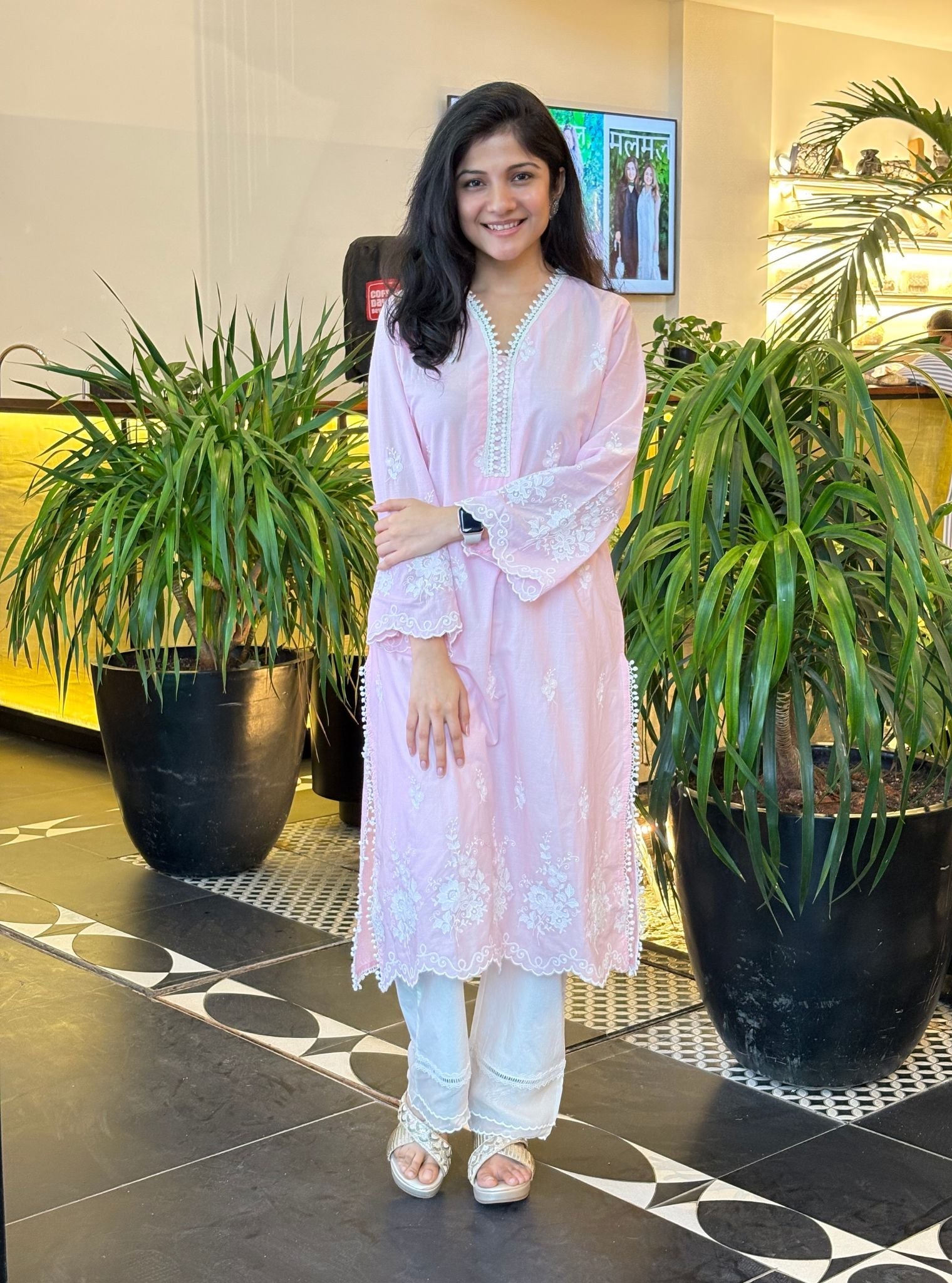 Love Song Supima Cotton Pink Kurta with Saanjh White Pant Set