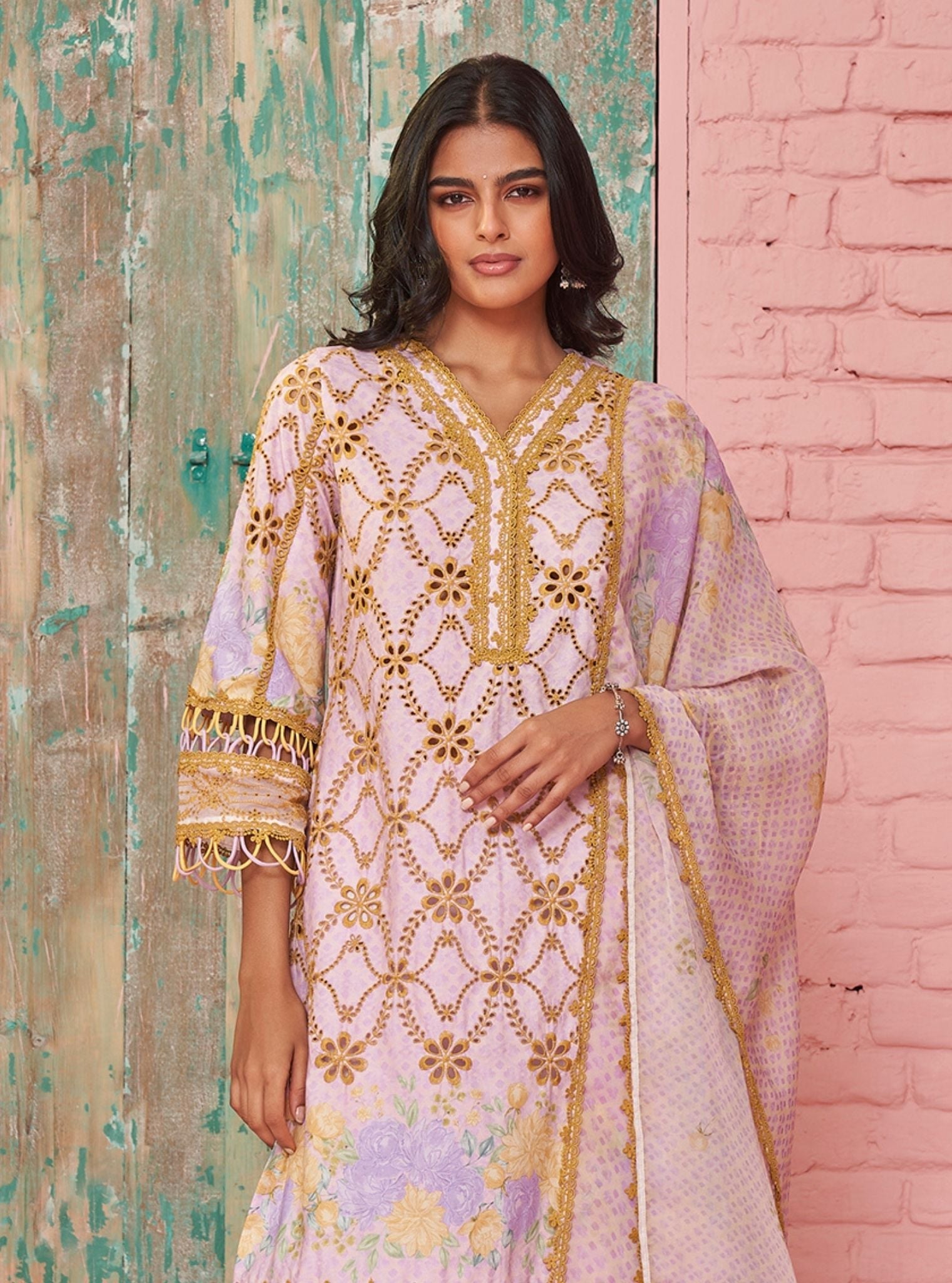 Poema Supima Cotton Printed Pink Kurta Set