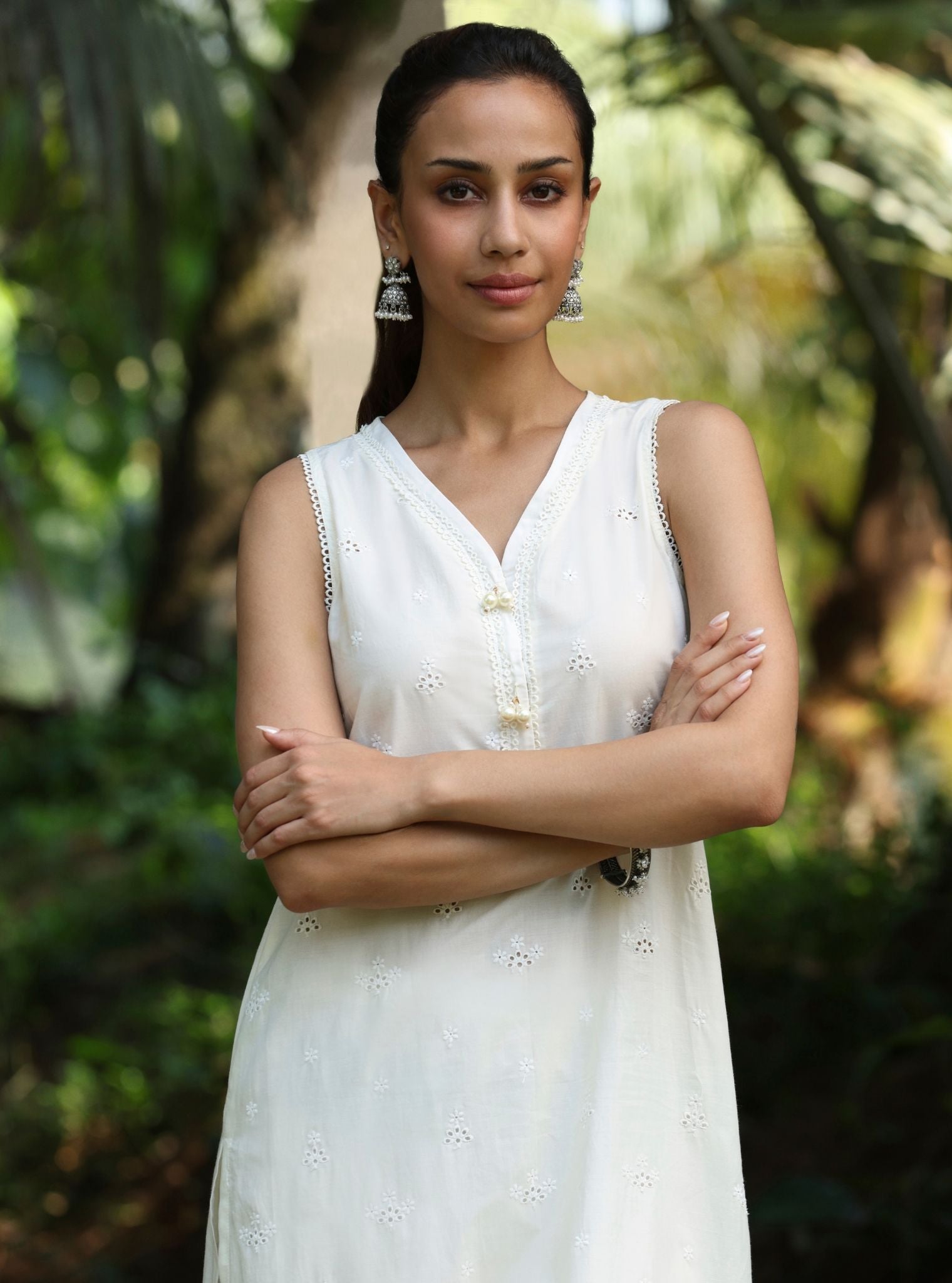 Kora Supima Cotton White Kurta Set