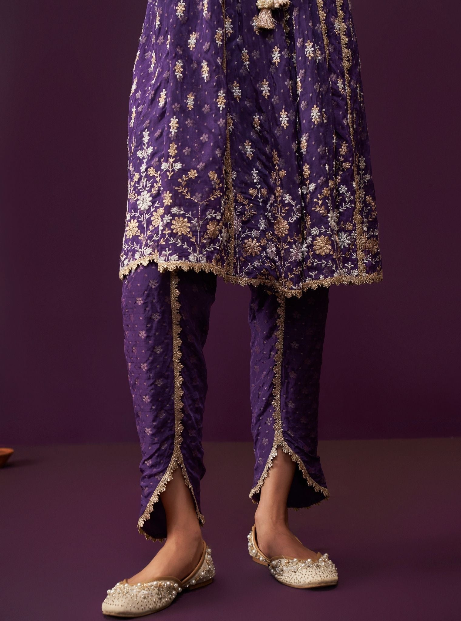 Nyah Banarsi Purple Short Anarkali Kurta Set