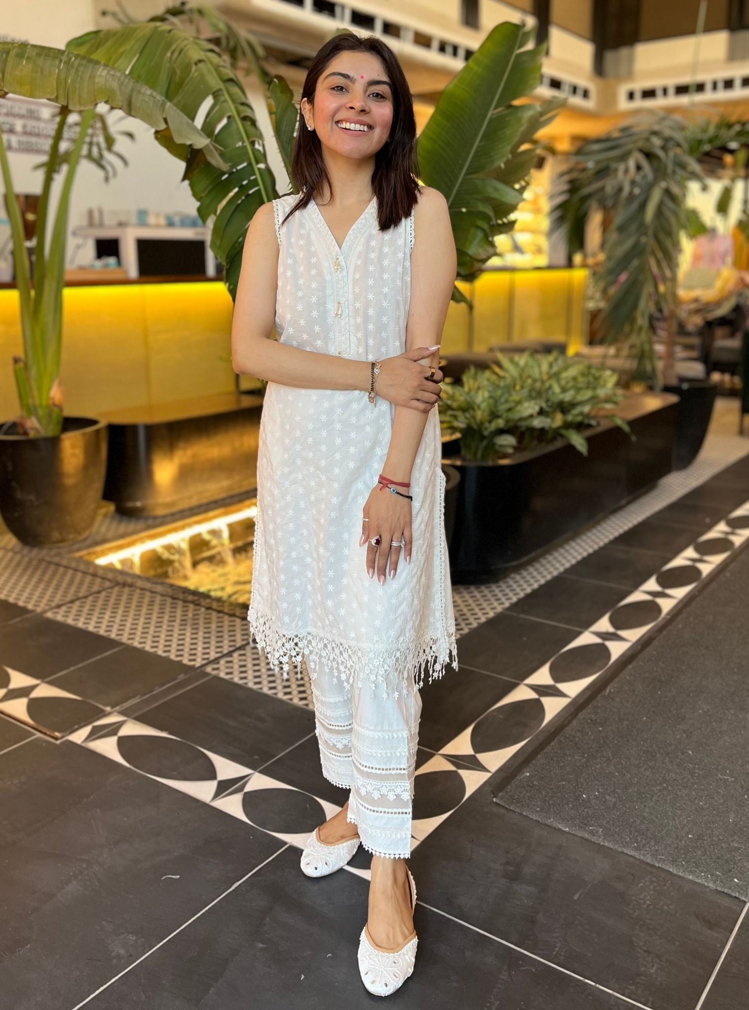 Juana Supima Cotton Kurta with Multi Lace Pyjama Set