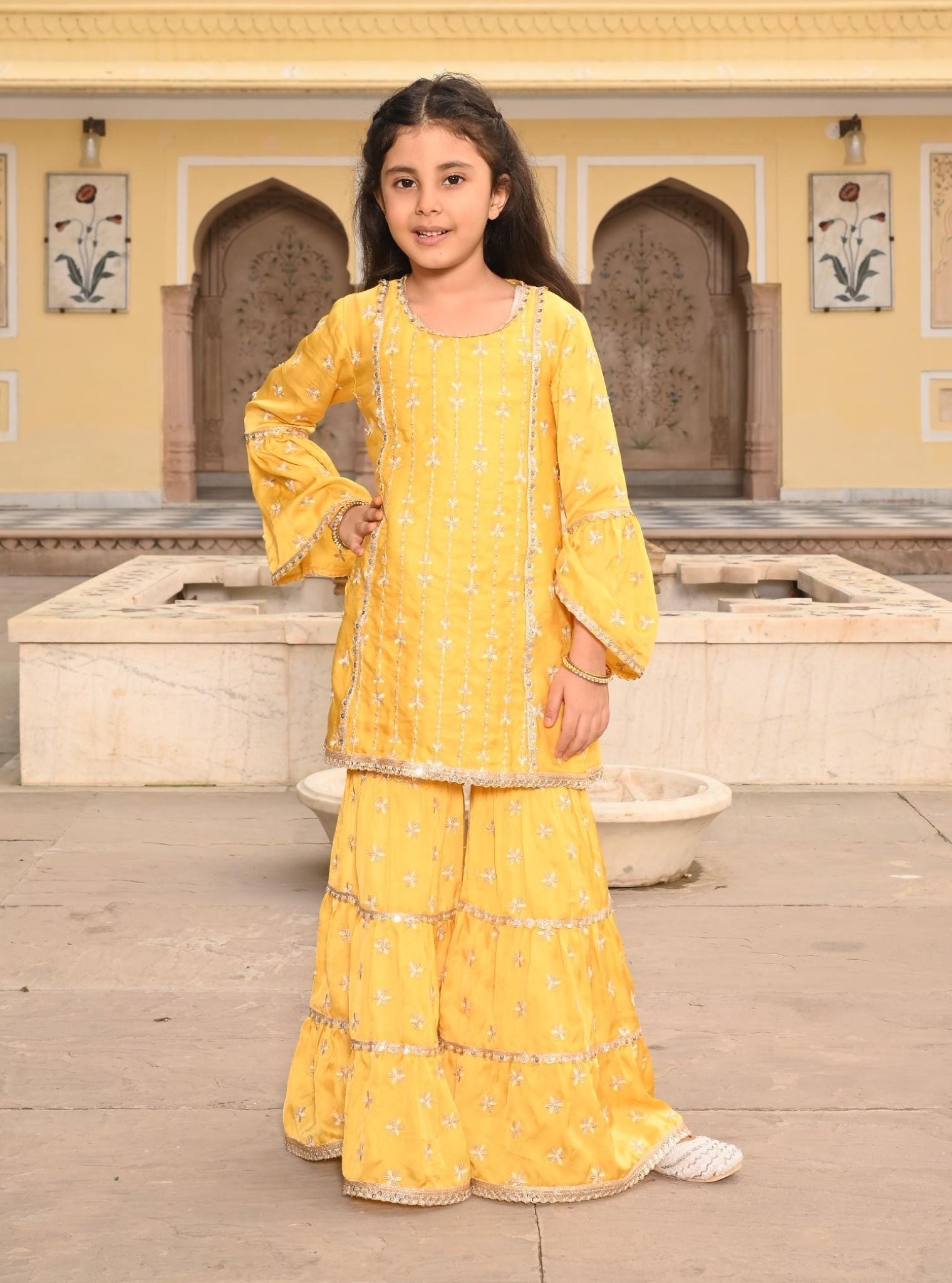 Pyaari Modal Satin Yellow Kurta with Garara Set