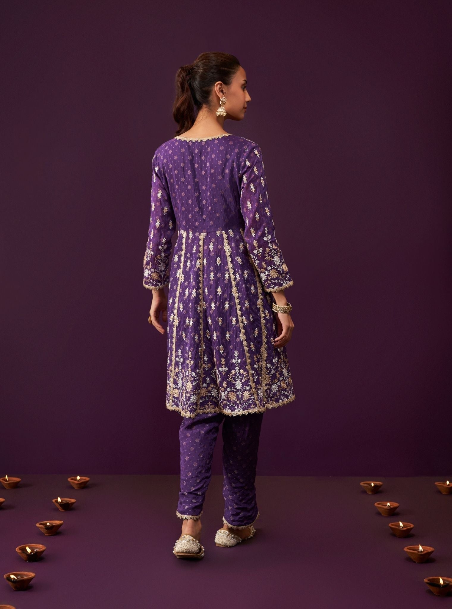 Nyah Banarsi Purple Short Anarkali Kurta Set