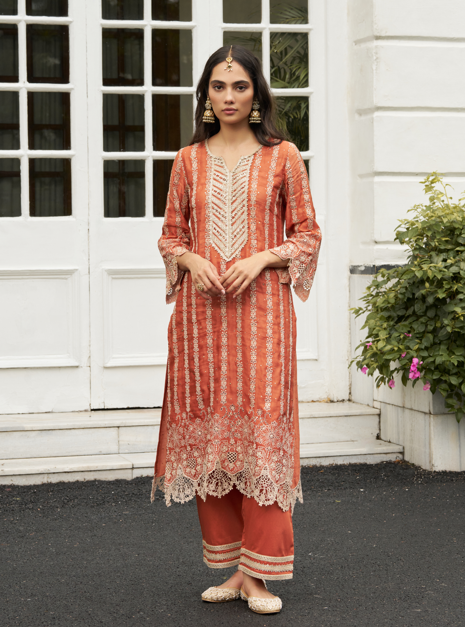 Anantaa Linen Satin Orange Kurta Set