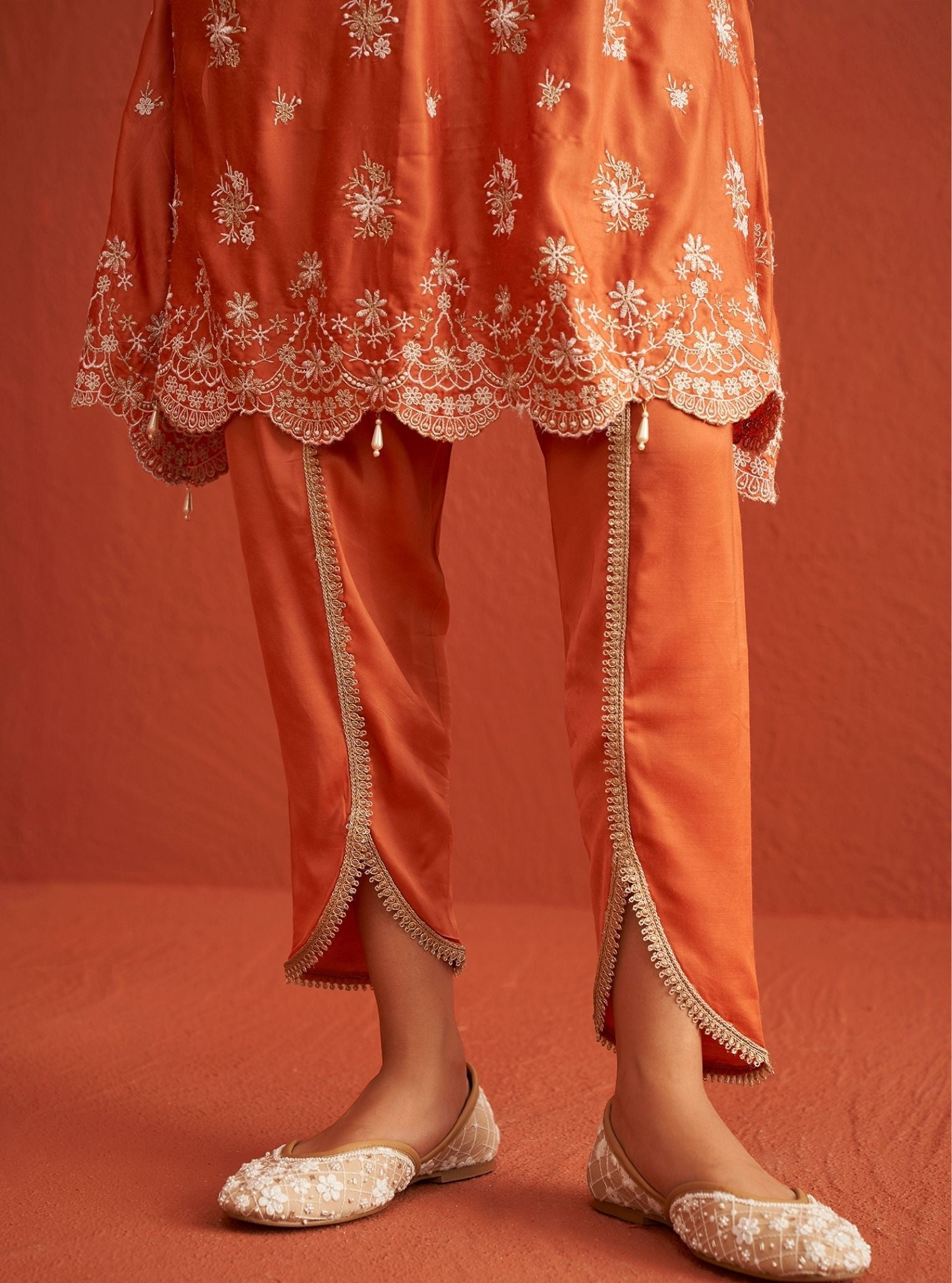 Kangna Bemberg Satin Burnt Orange Kurta Set