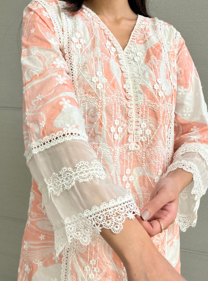 Mulmul Supima Cotton Marble Delphi Pink kurta