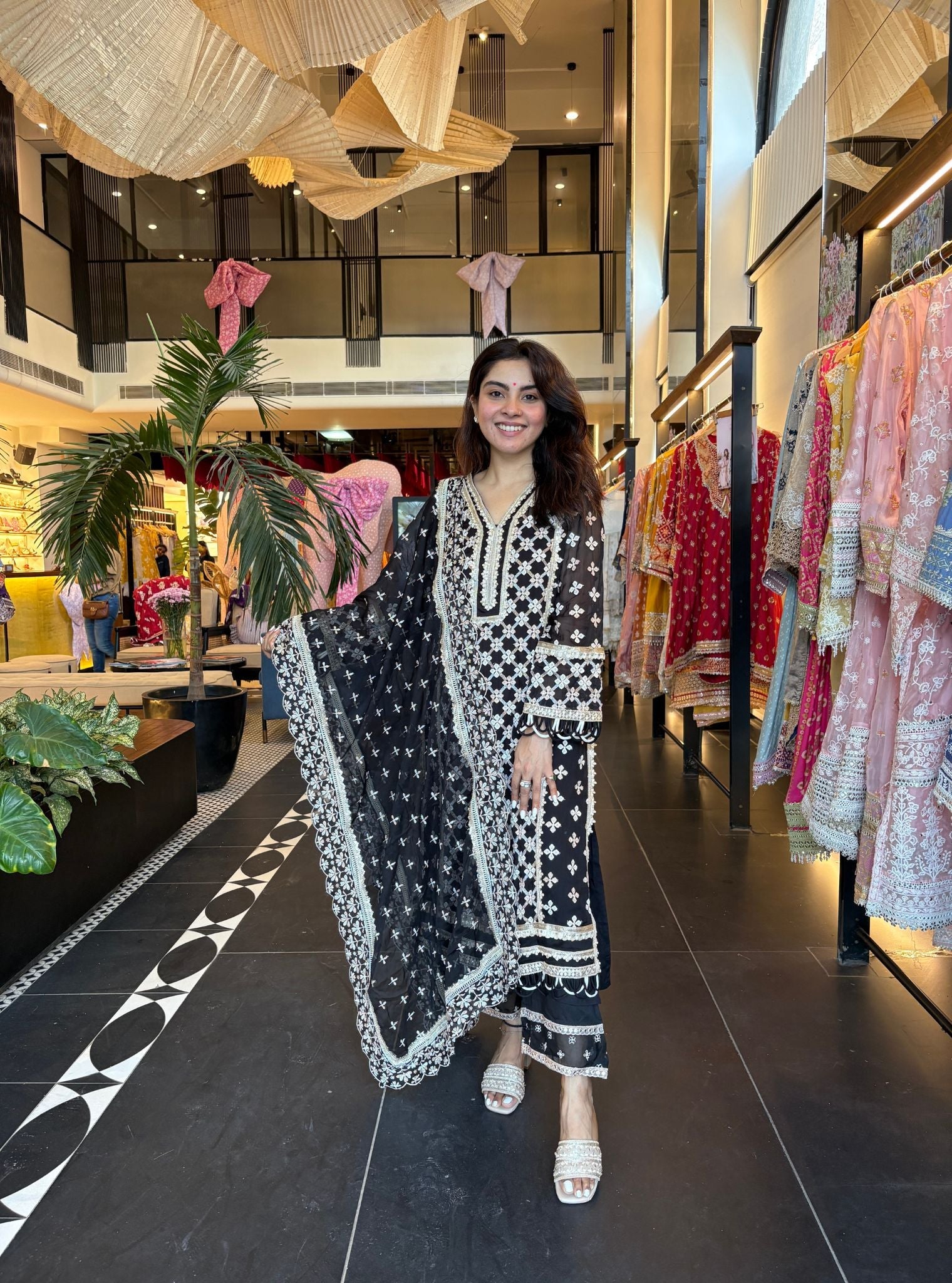 Citra Organza Black Kurta with Rasiya Black Pant Set