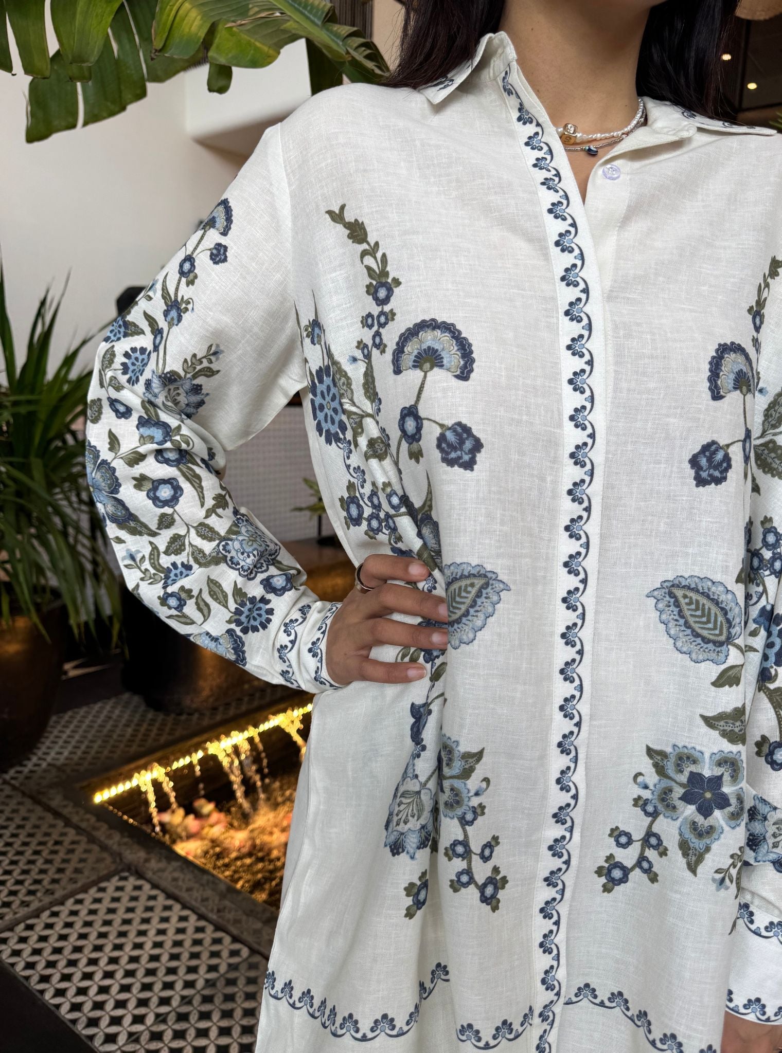 Fleur Printed Linen White Co-ord Set