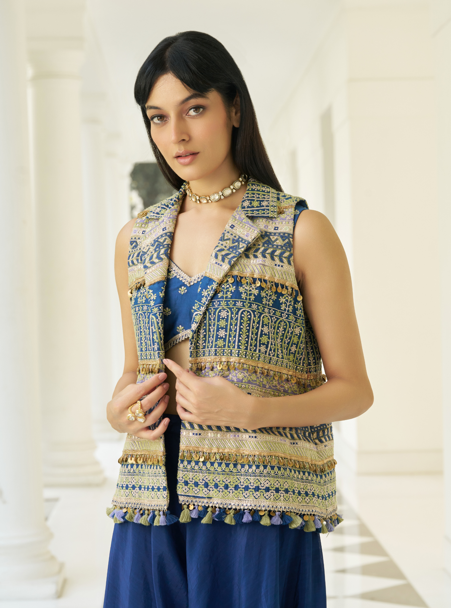 Paakhi Pima Satin Navy Jacket With Sharara