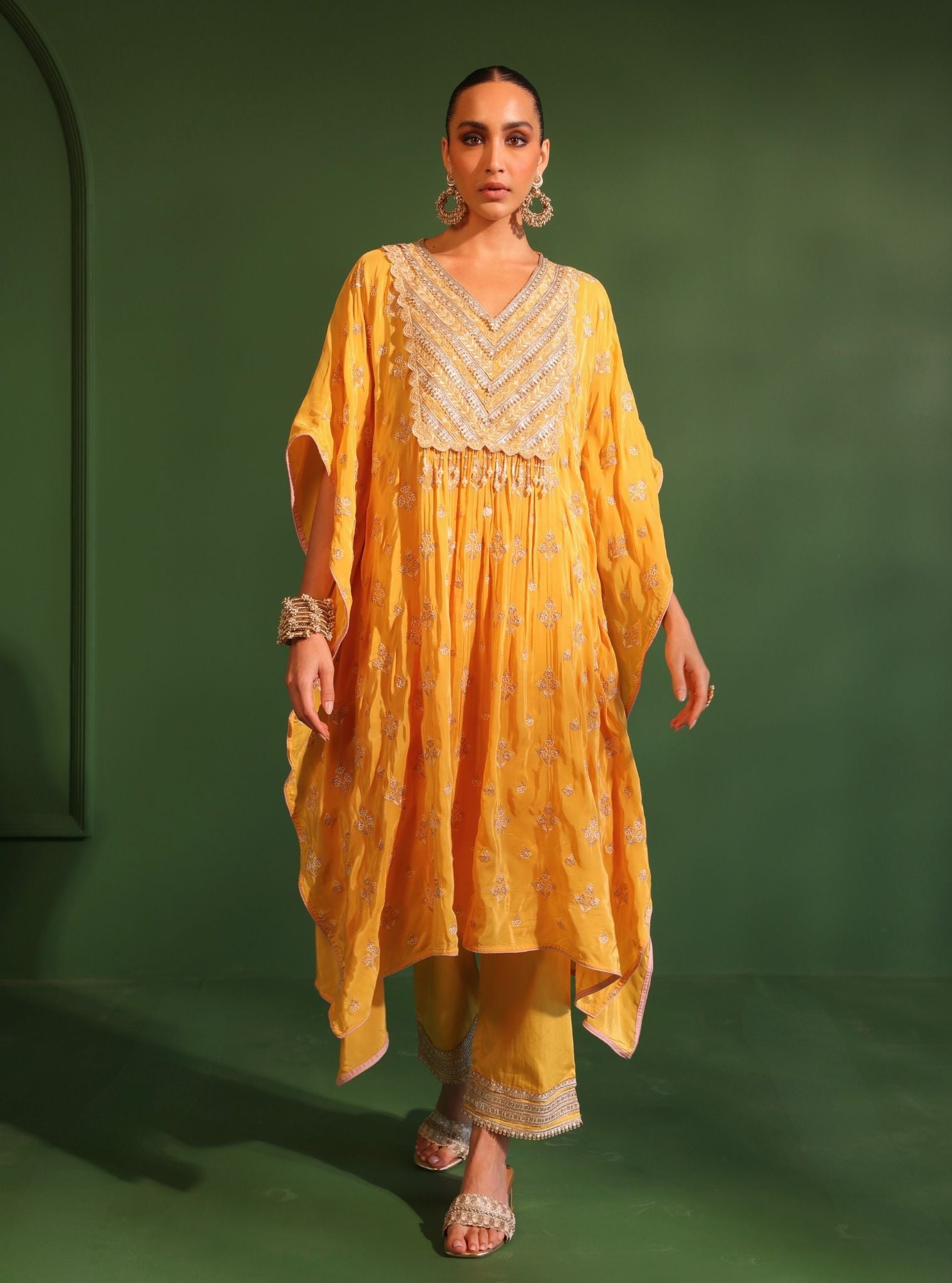 Janam Crepe Yellow Kaftan With Pant