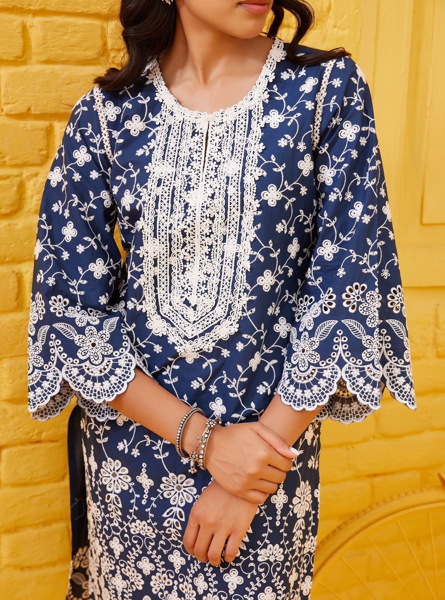 Mulmul Supima Cotton Gauri Navy Kurta