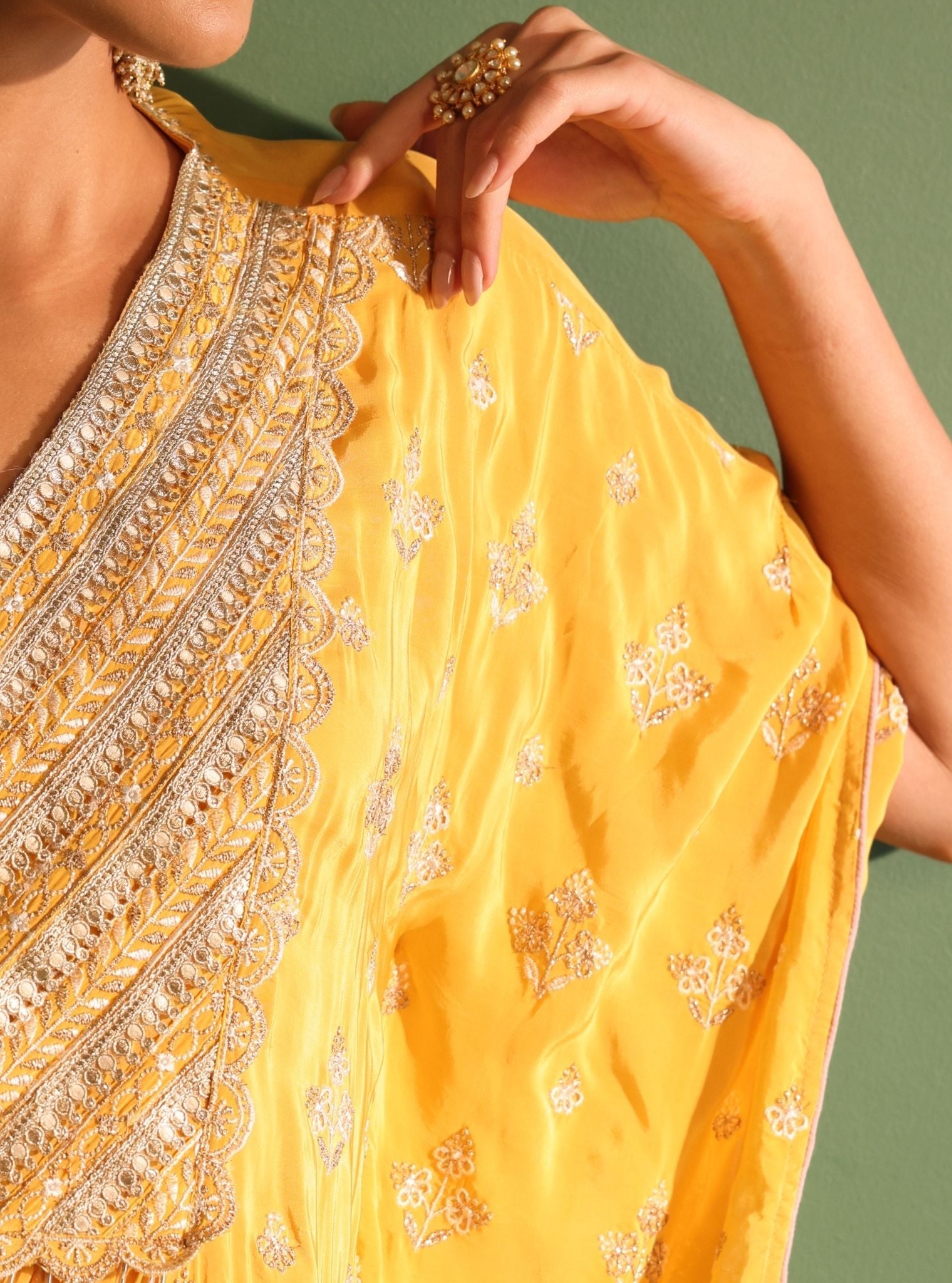 Janam Crepe Yellow Kaftan With Pant