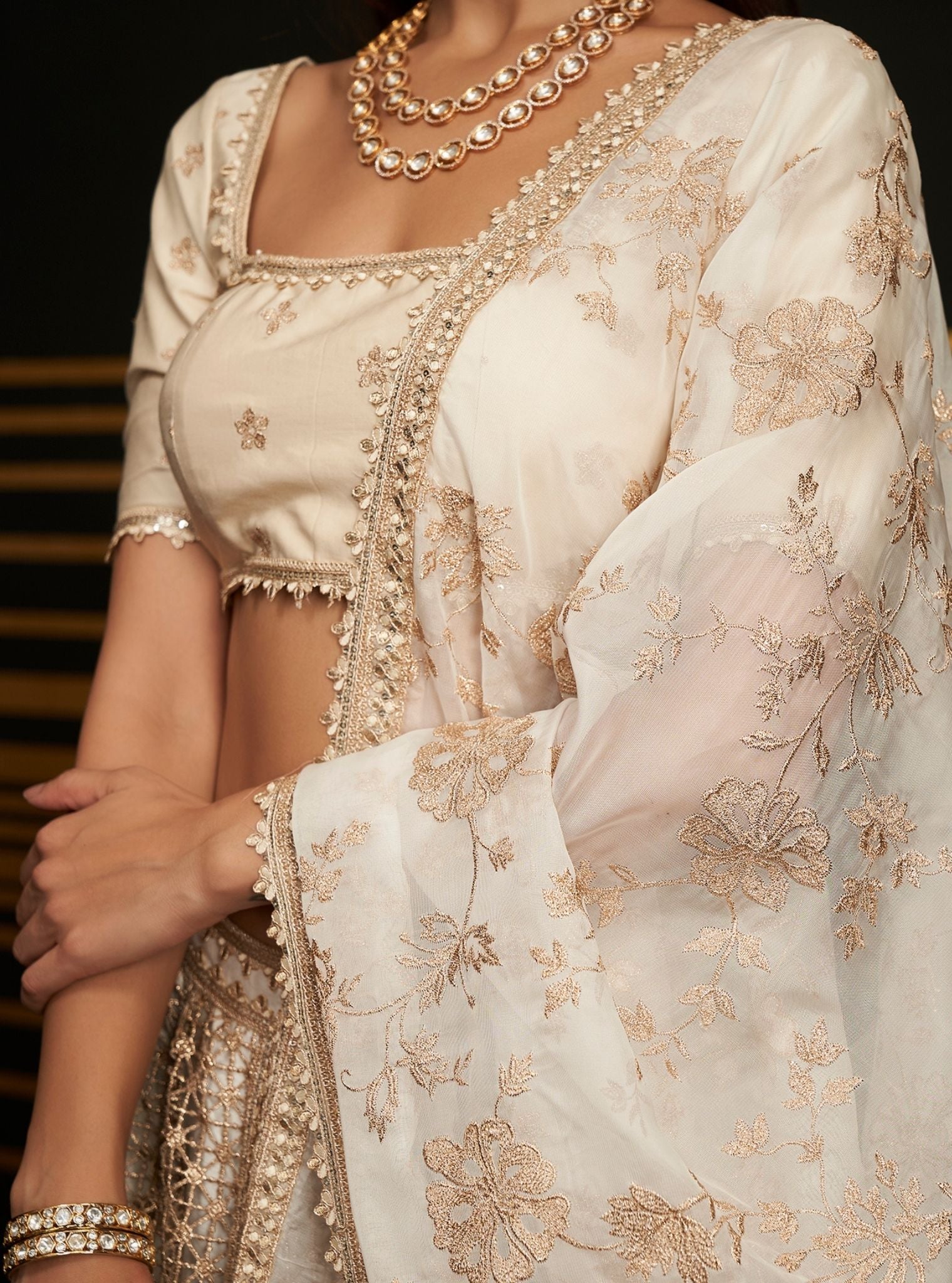 Rehnuma Guipure Off White Lehenga