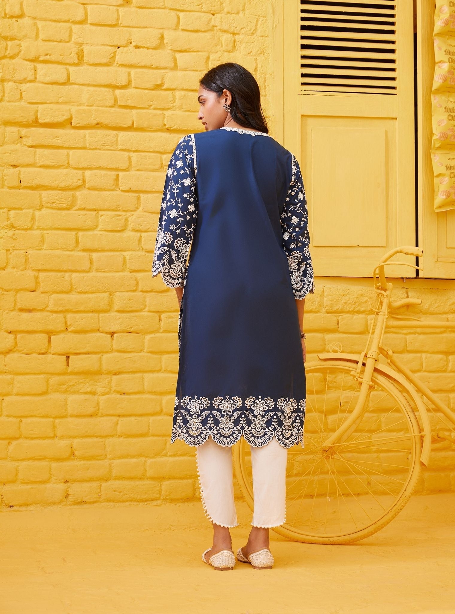 Mulmul Supima Cotton Gauri Navy Kurta
