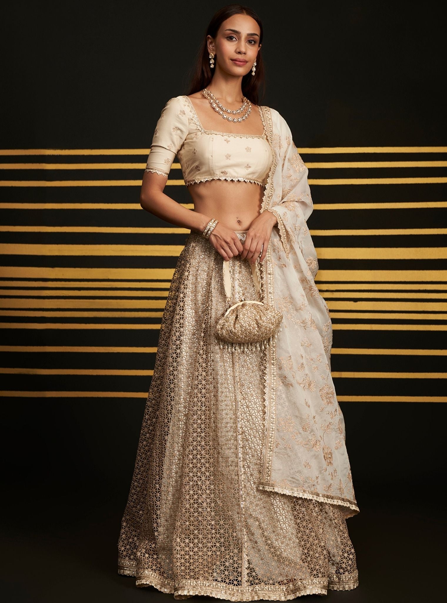 Rehnuma Guipure Off White Lehenga