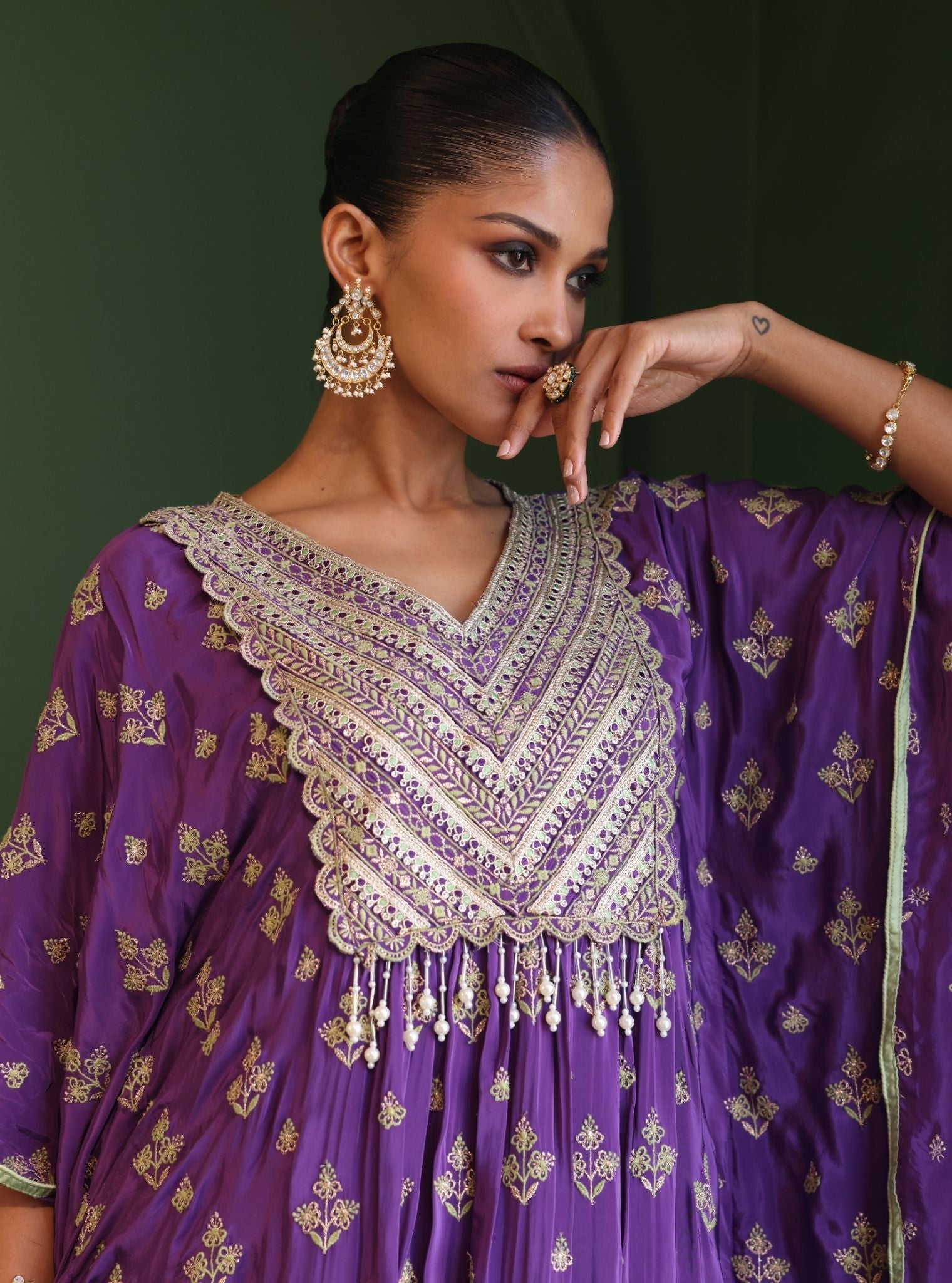 Janam Crepe Purple Kaftan With Pant
