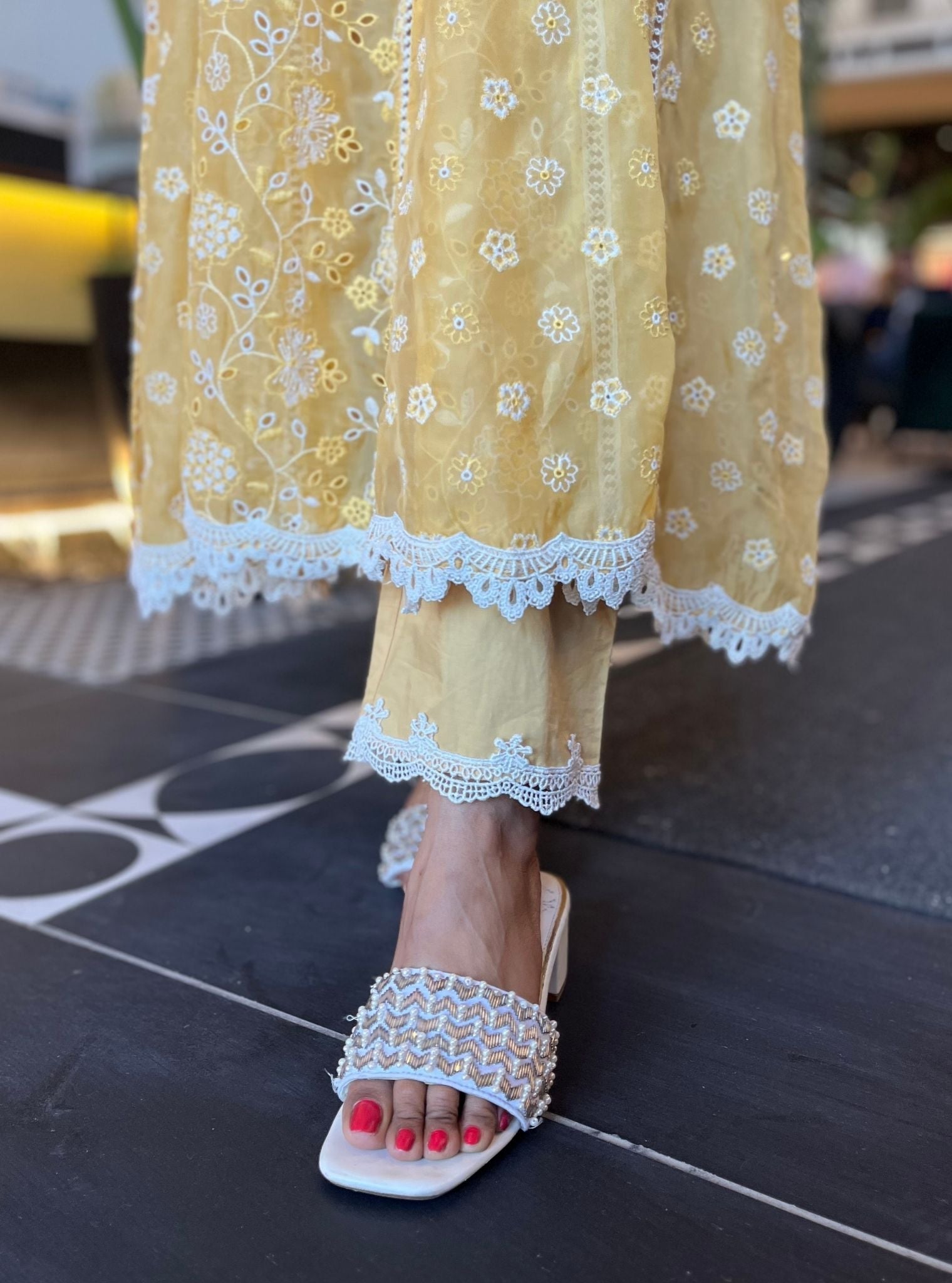 Britney Organza Yellow Anarkali Kurta Set