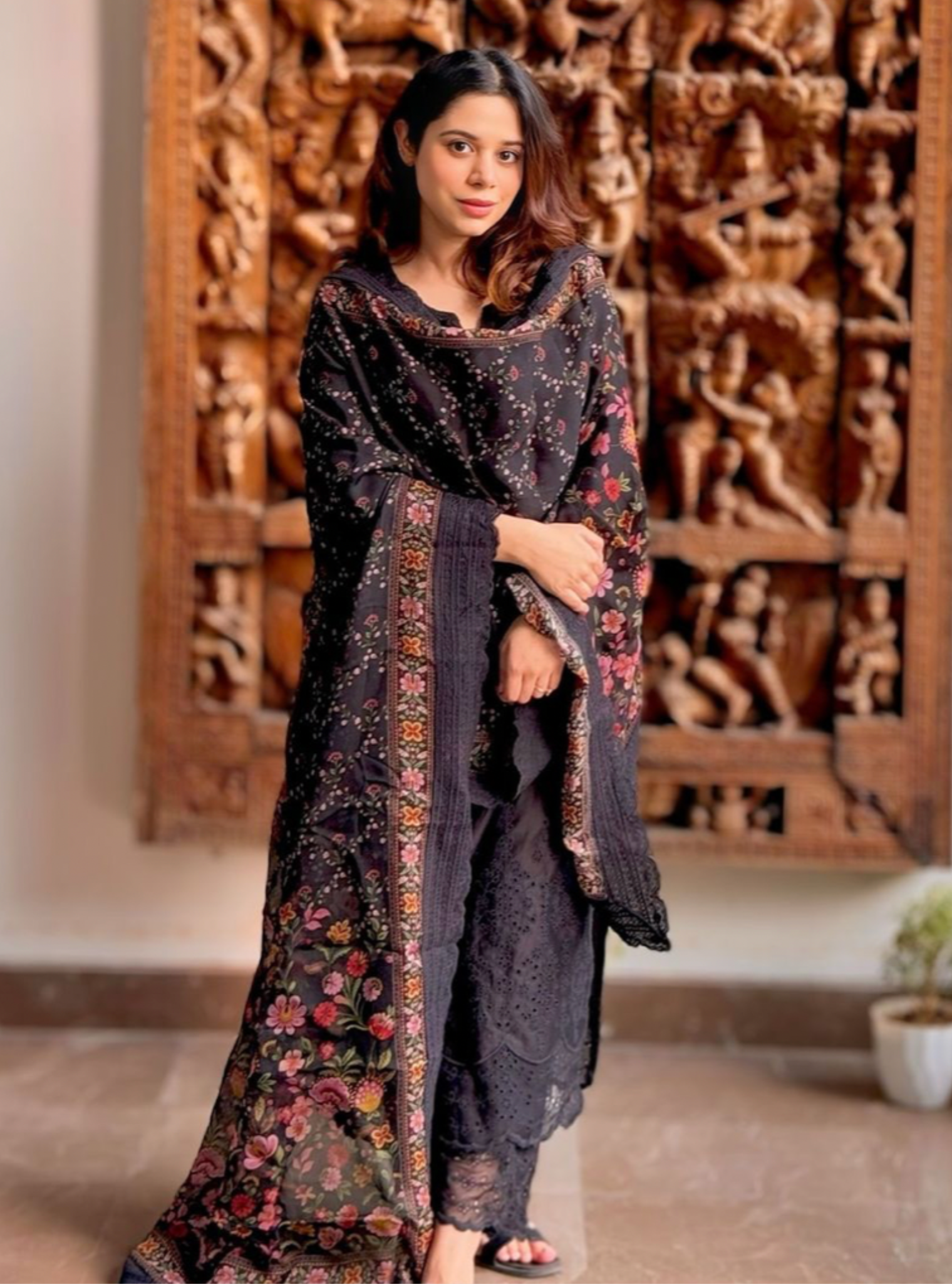 Madee Pima Satin Black Kurta Set