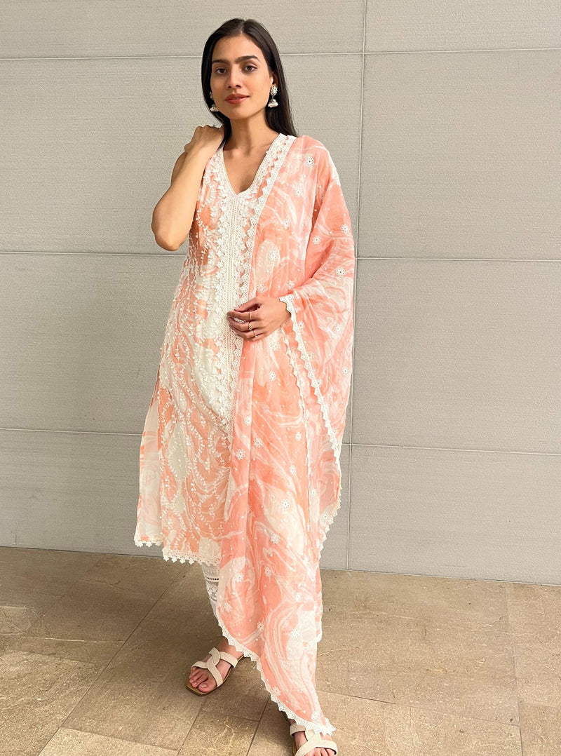 Mulmul Supima Cotton Marble Avalon Pink kurta