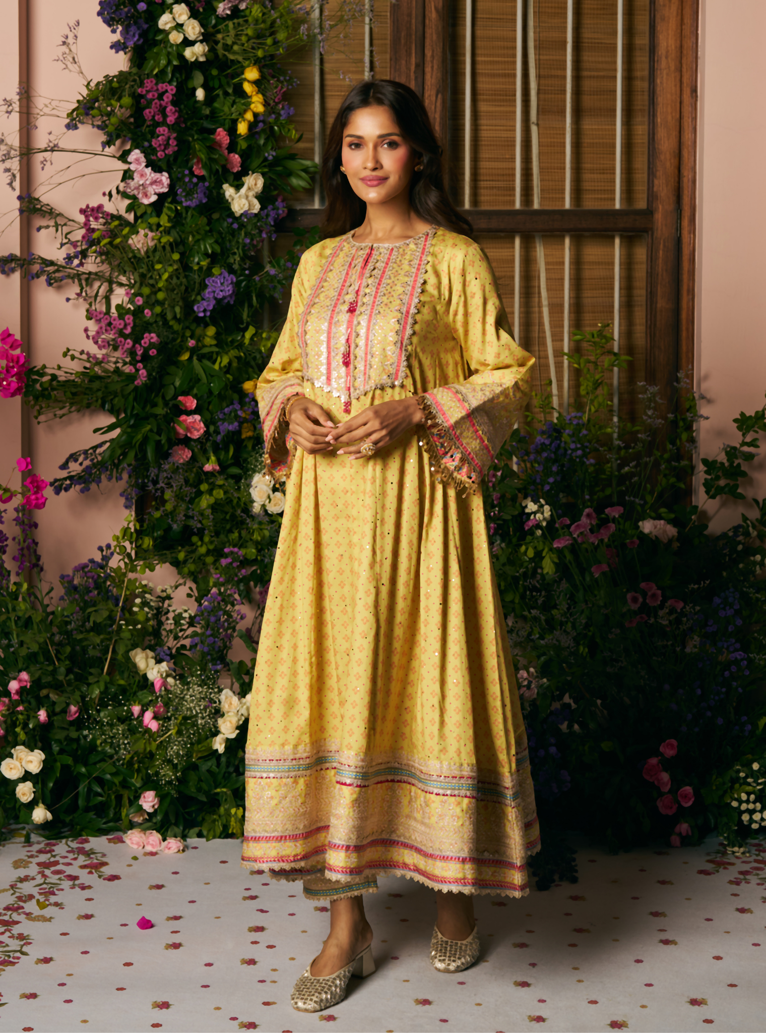 Maitri Pima Satin Lime Printed Kurta Set