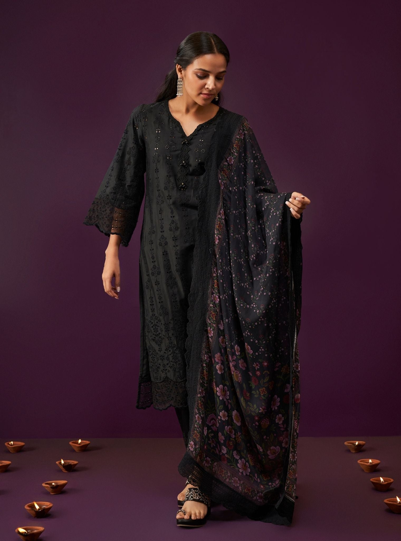 Madee Pima Satin Black Kurta Set