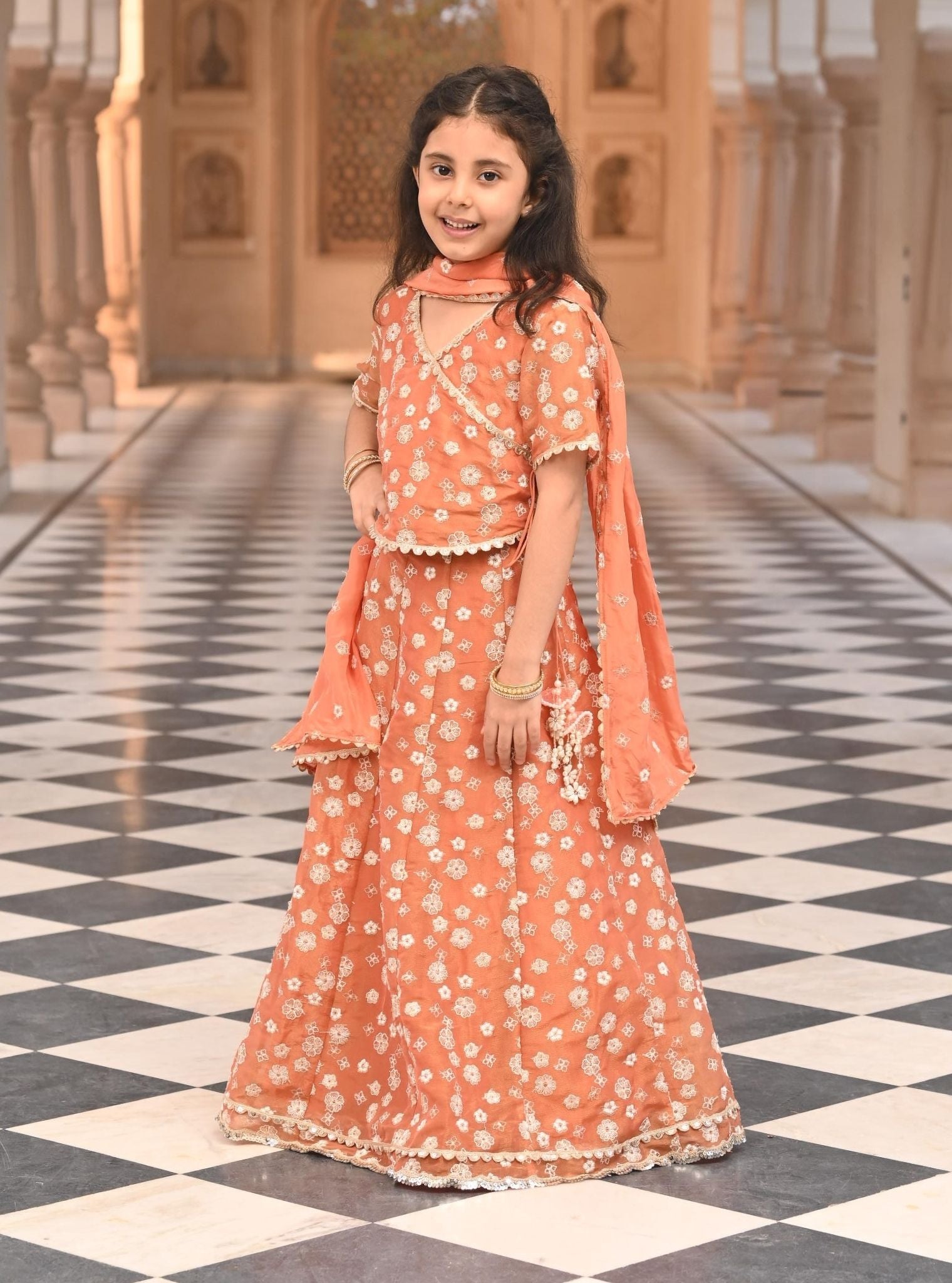 Jalebi Luxe Tissue Burnt Orange Lehenga