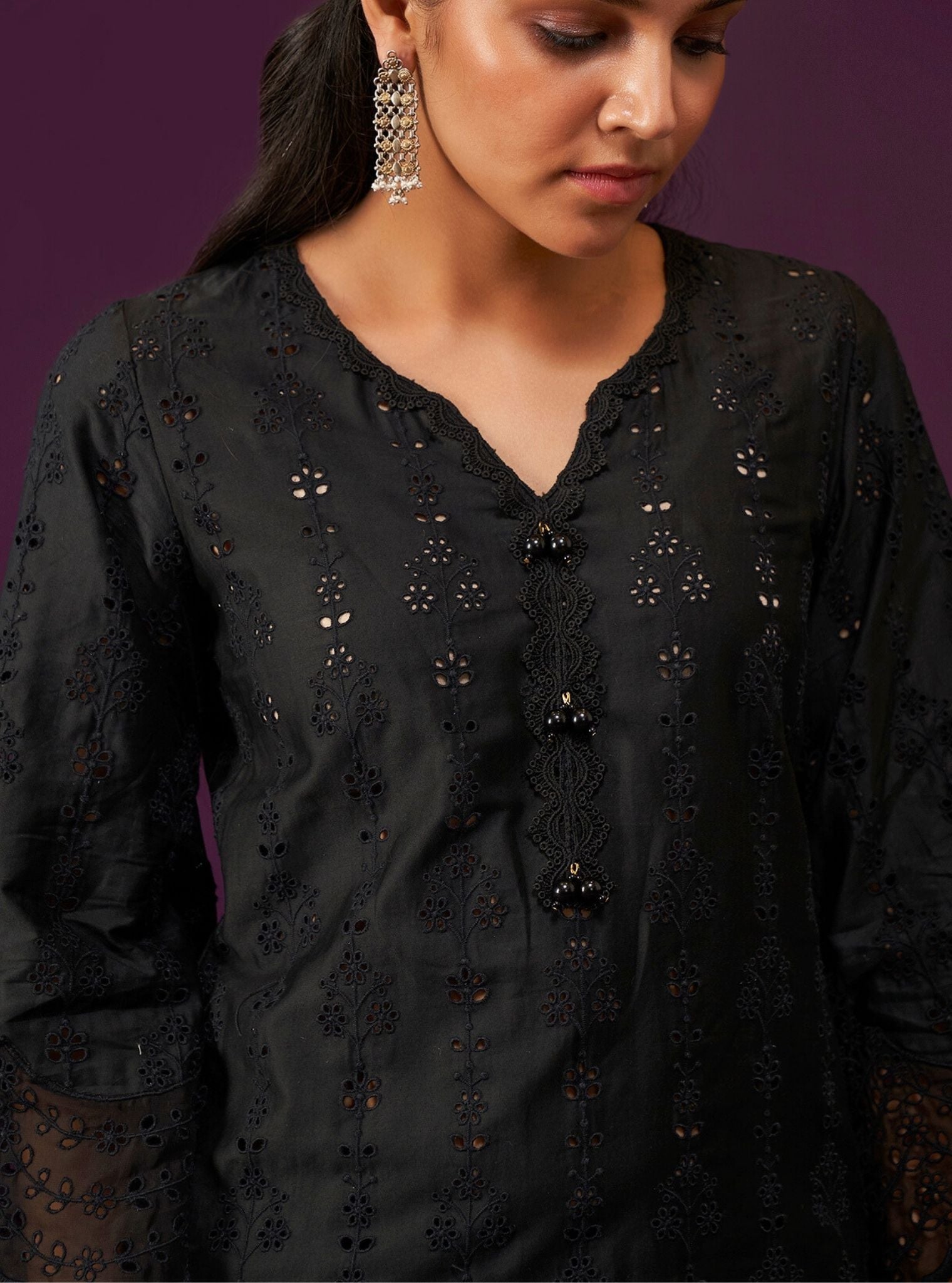 Madee Pima Satin Black Kurta Set