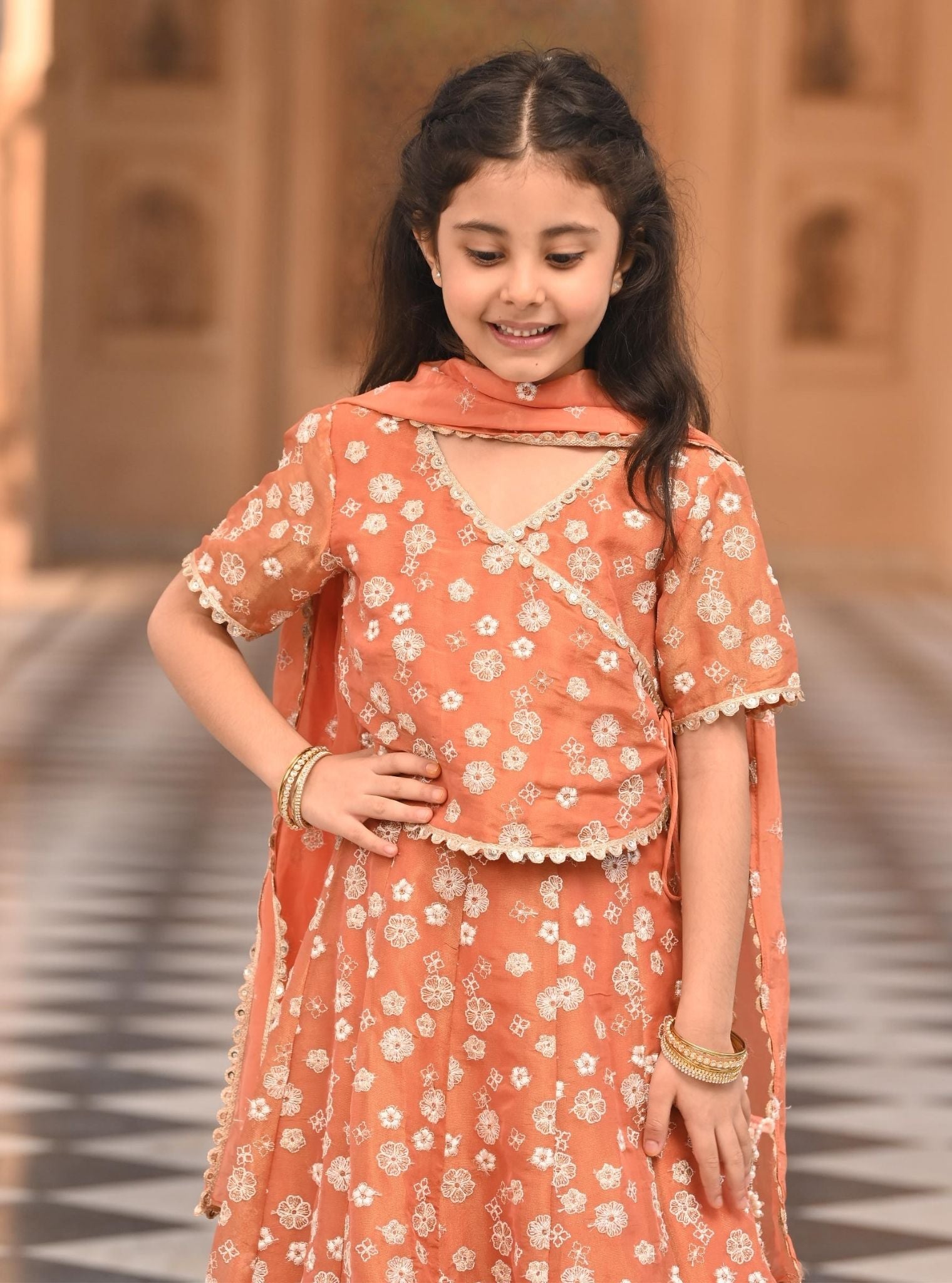 Jalebi Luxe Tissue Burnt Orange Lehenga