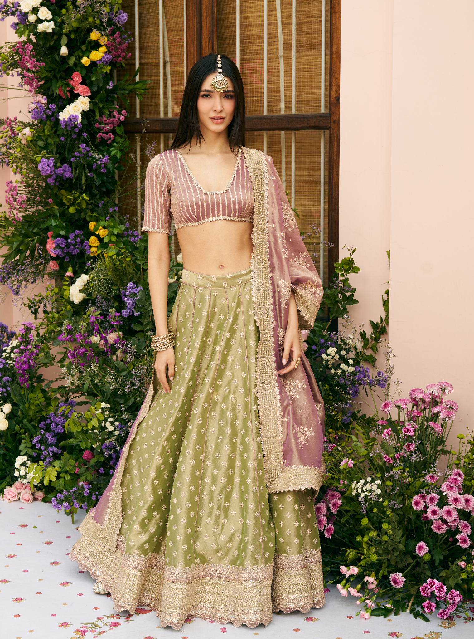 Bansuri Tissue Light Green Lehenga